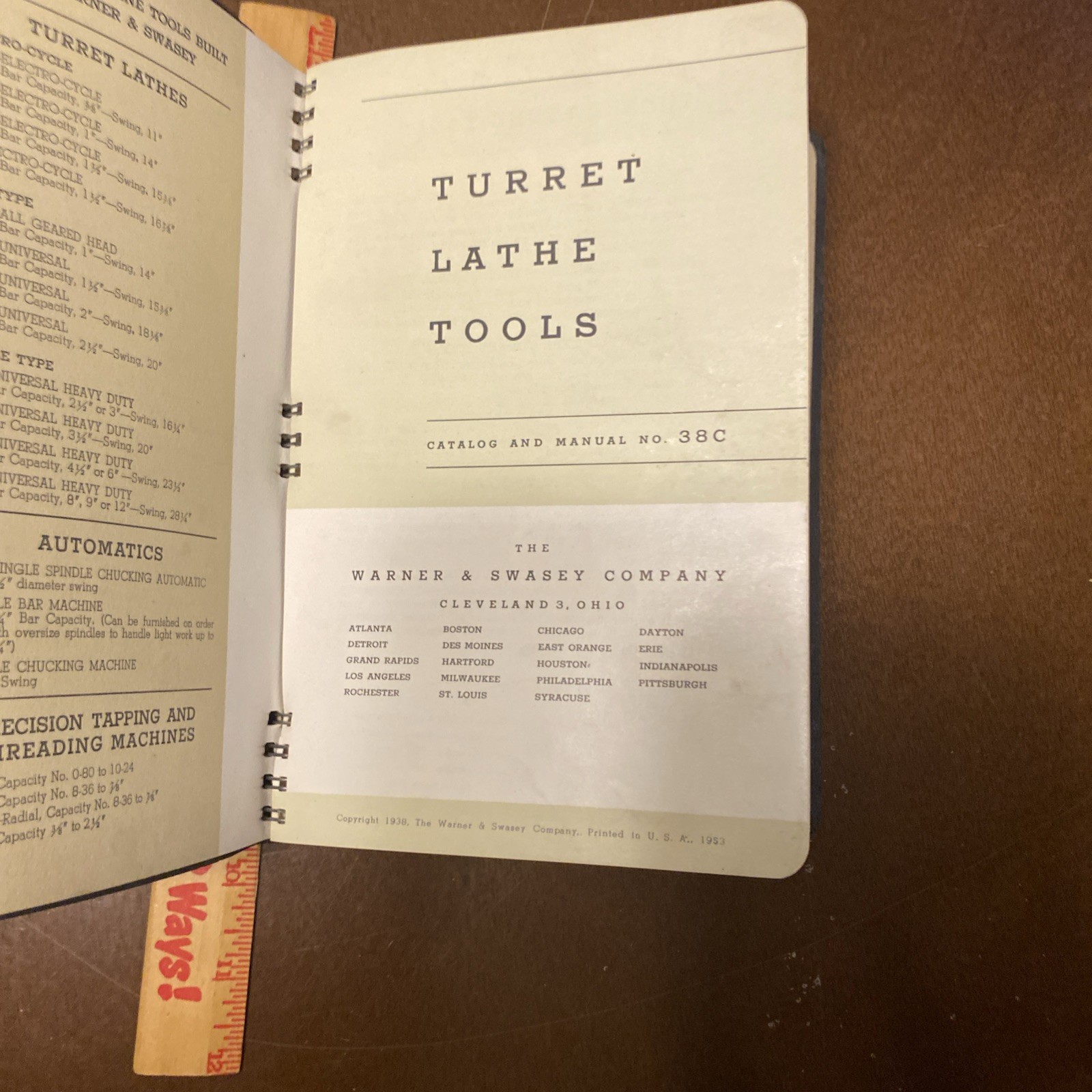 1938–TURRET LATHE TOOLS-Catalog & Manual #38A –Warner and Swasey Orig