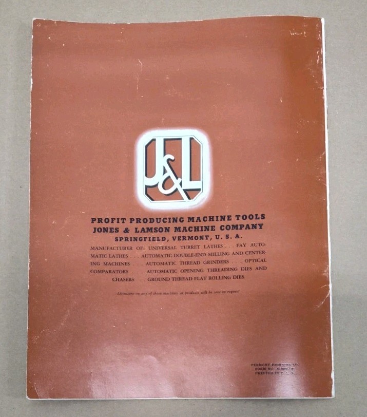 Jones & Lamson Machine Co 20″ Automatic Lathe “Flay” Brochure Metal Working Vtg