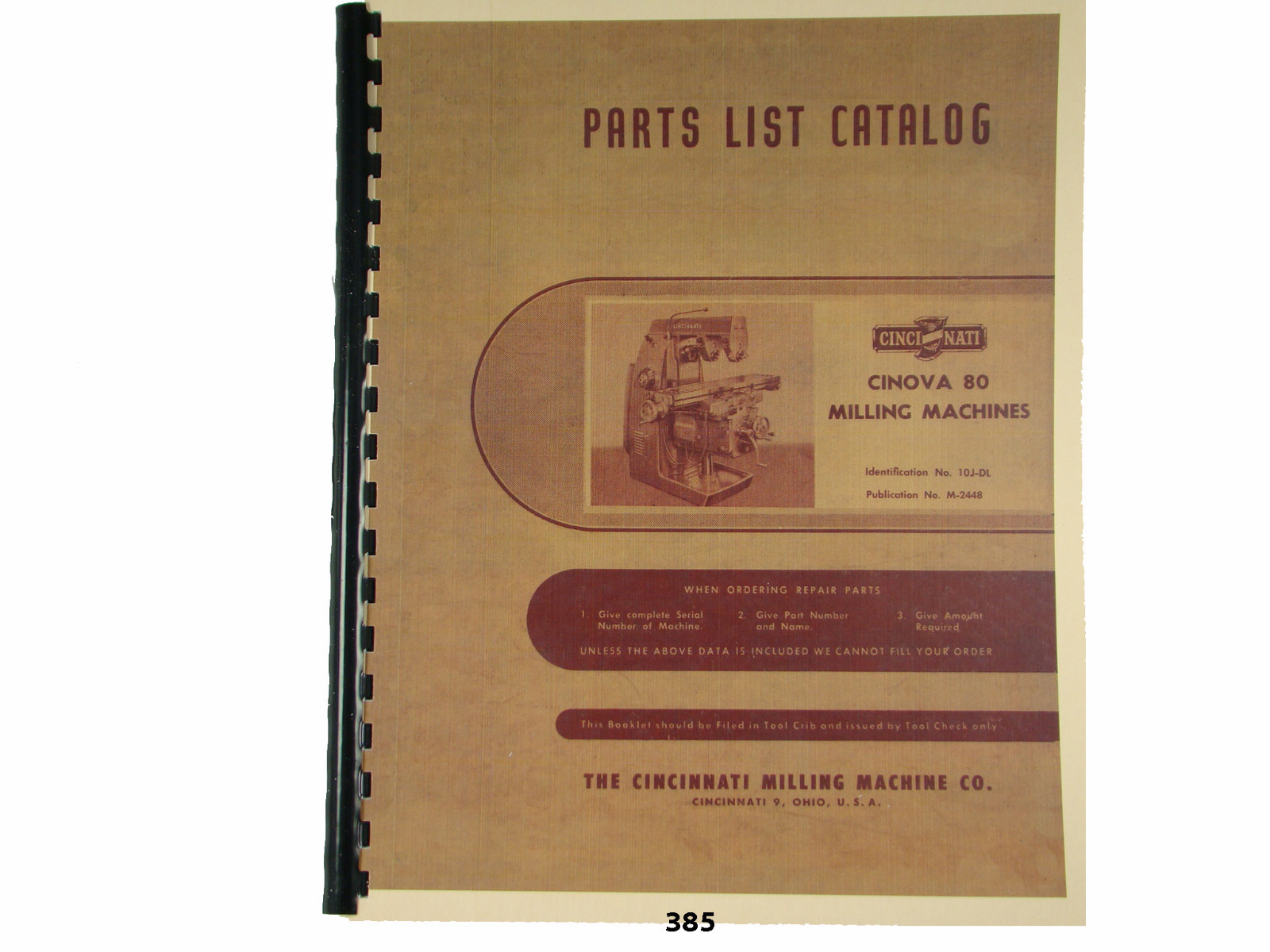 Cincinnati Cinova 80 Milling Machine Model DH Parts List Manual Catalog *385
