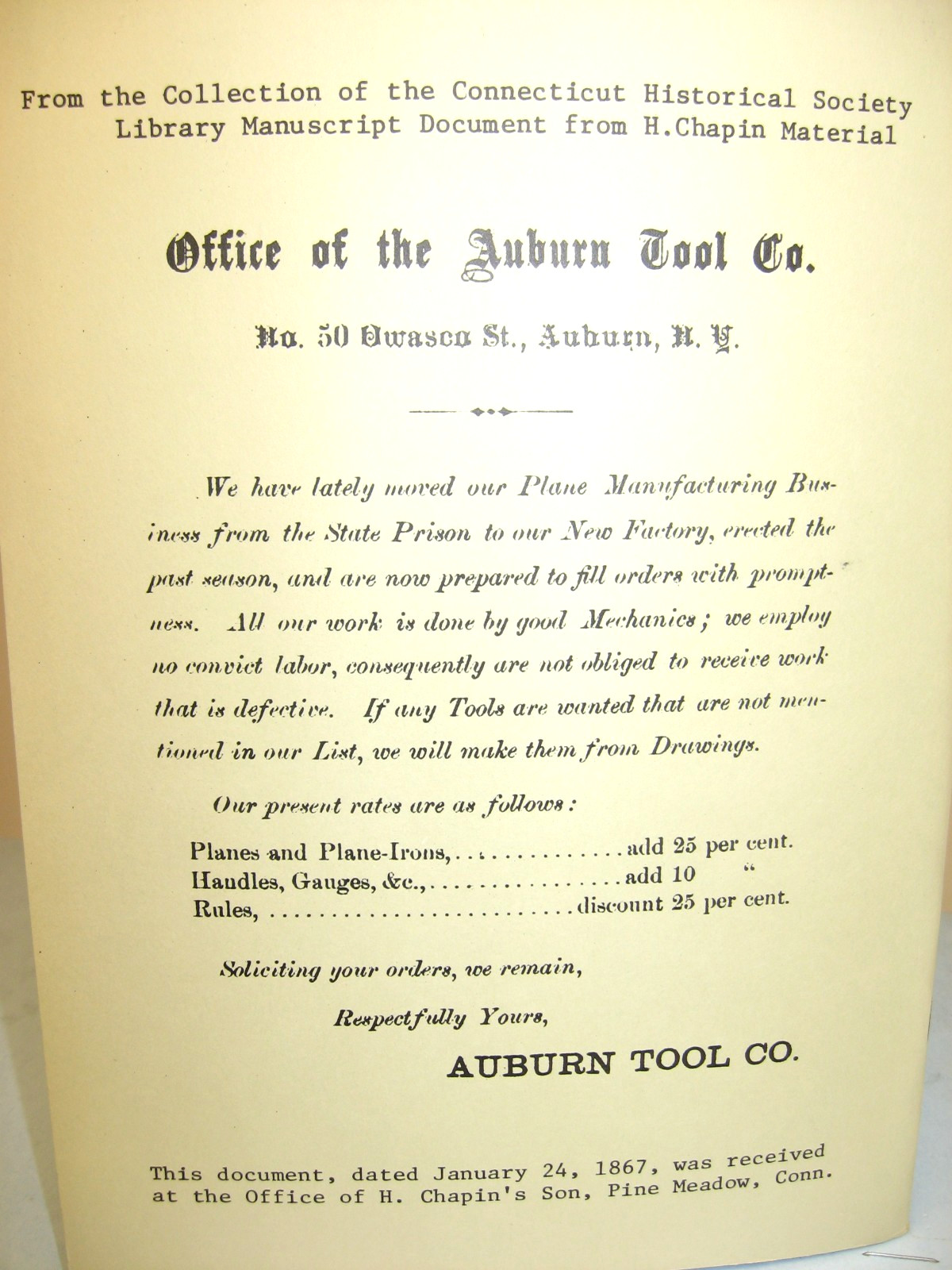Auburn Tool Co – 1983 REPRINT: Price List-Planes, Plane Irons, Rules, Gauges…