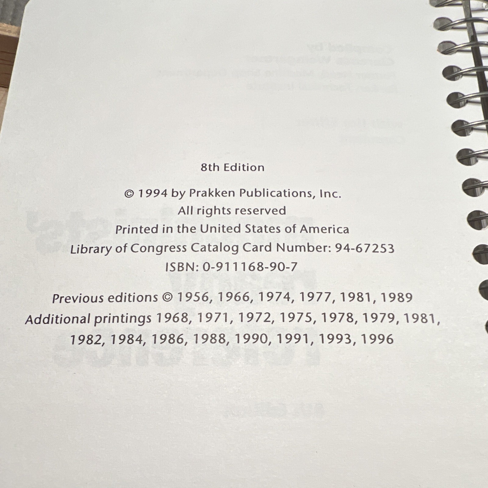 Machinists’ Ready Reference 8th Edition C. Weingartner Spiral Bound Shop Manual
