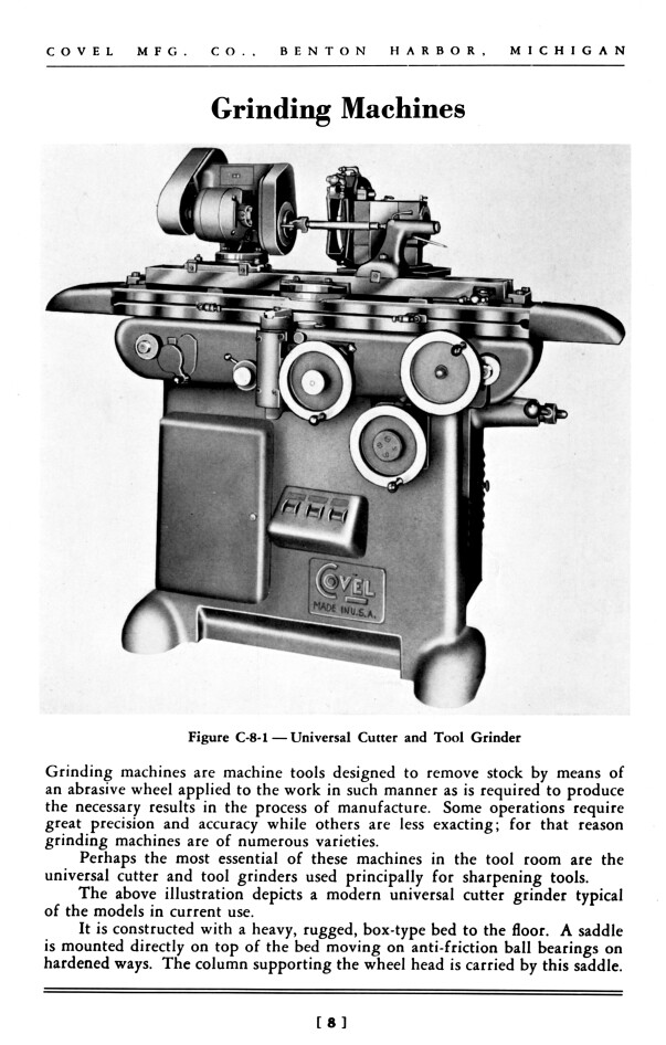 Covel Handbook Universal Cutter & Tool Grinding Techniques Operator Manual 1270