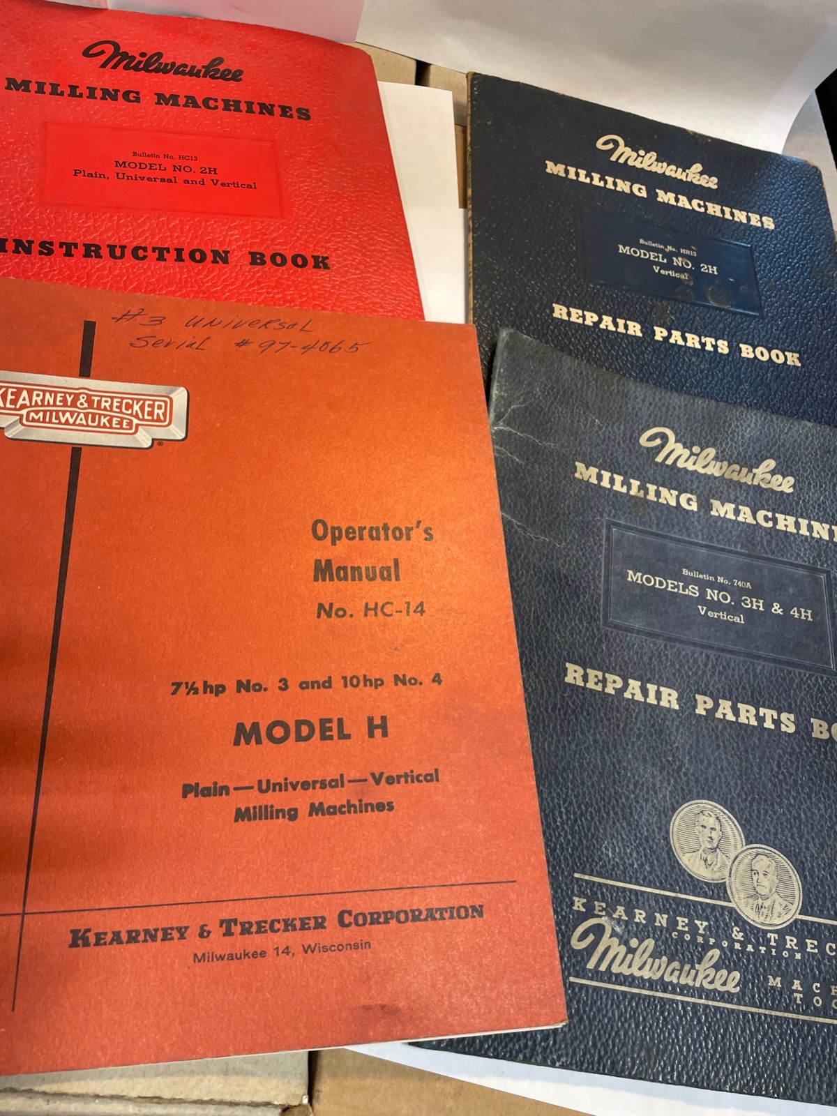 Kearney & Trecker Milwaukee 1H-2H & 3h-4h Mills Parts & Instruction Manuals