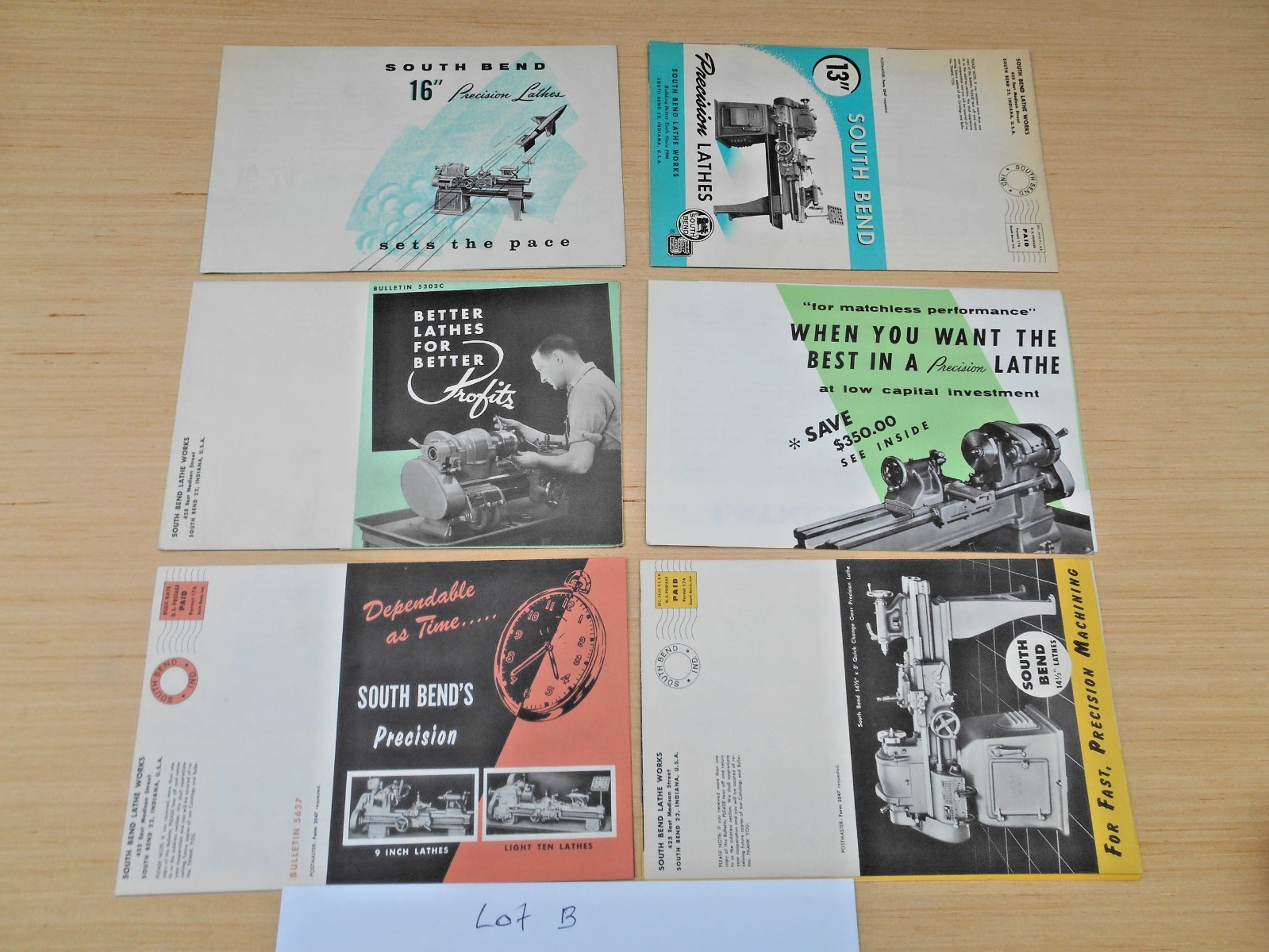 VTG. SOUTH BEND LATHE MAILERS & FLYERS , ADVERTISING , 1950’S , 60’S , LOT OF 6