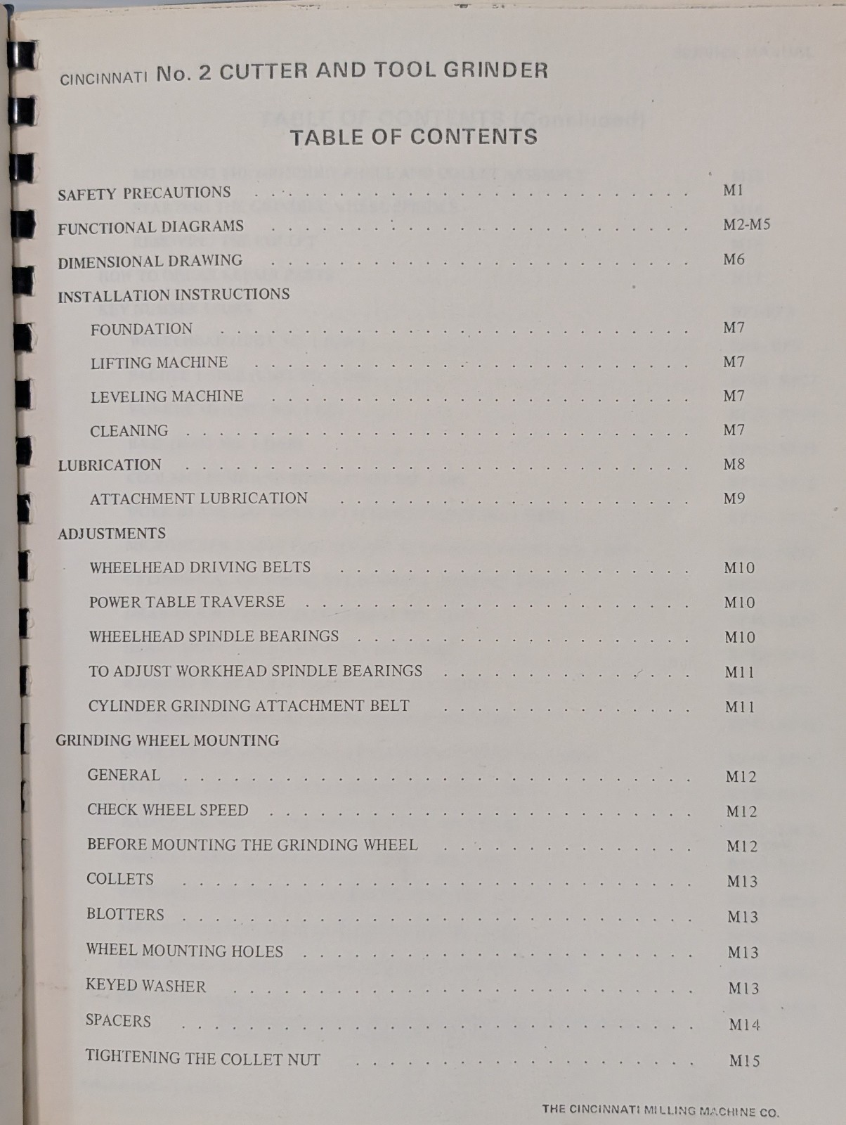 Cincinnati Milling Machine No.2 DO, Cutter & Grinder Service Manual & Parts List