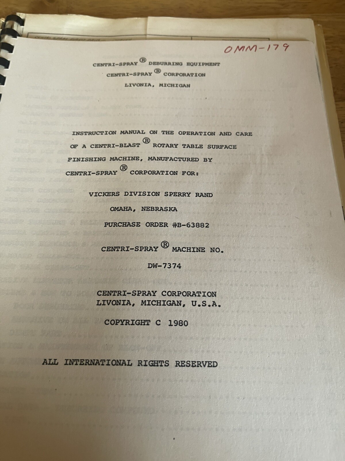 Centri-Spray Deburring Equipment General Instruction Manual