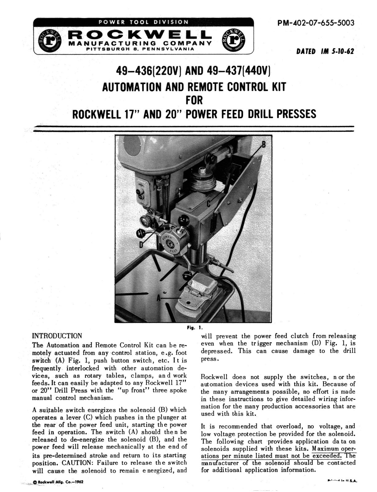 Delta Rockwell 20″ Drill Press Operating and Parts List Manual *846