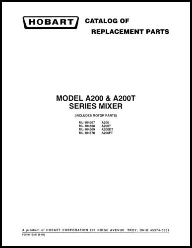 Hobart A200 & A200T Series Mixer Parts Manual