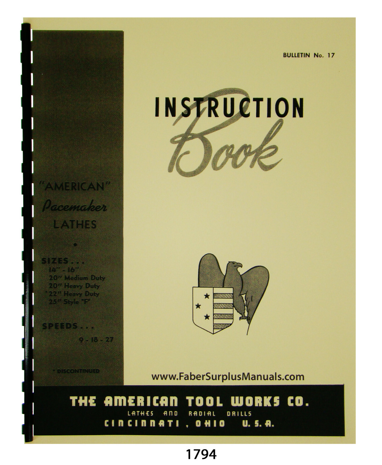 American Tool Works Lathes 14″ to 25″ Basic Instruction Manual #1794
