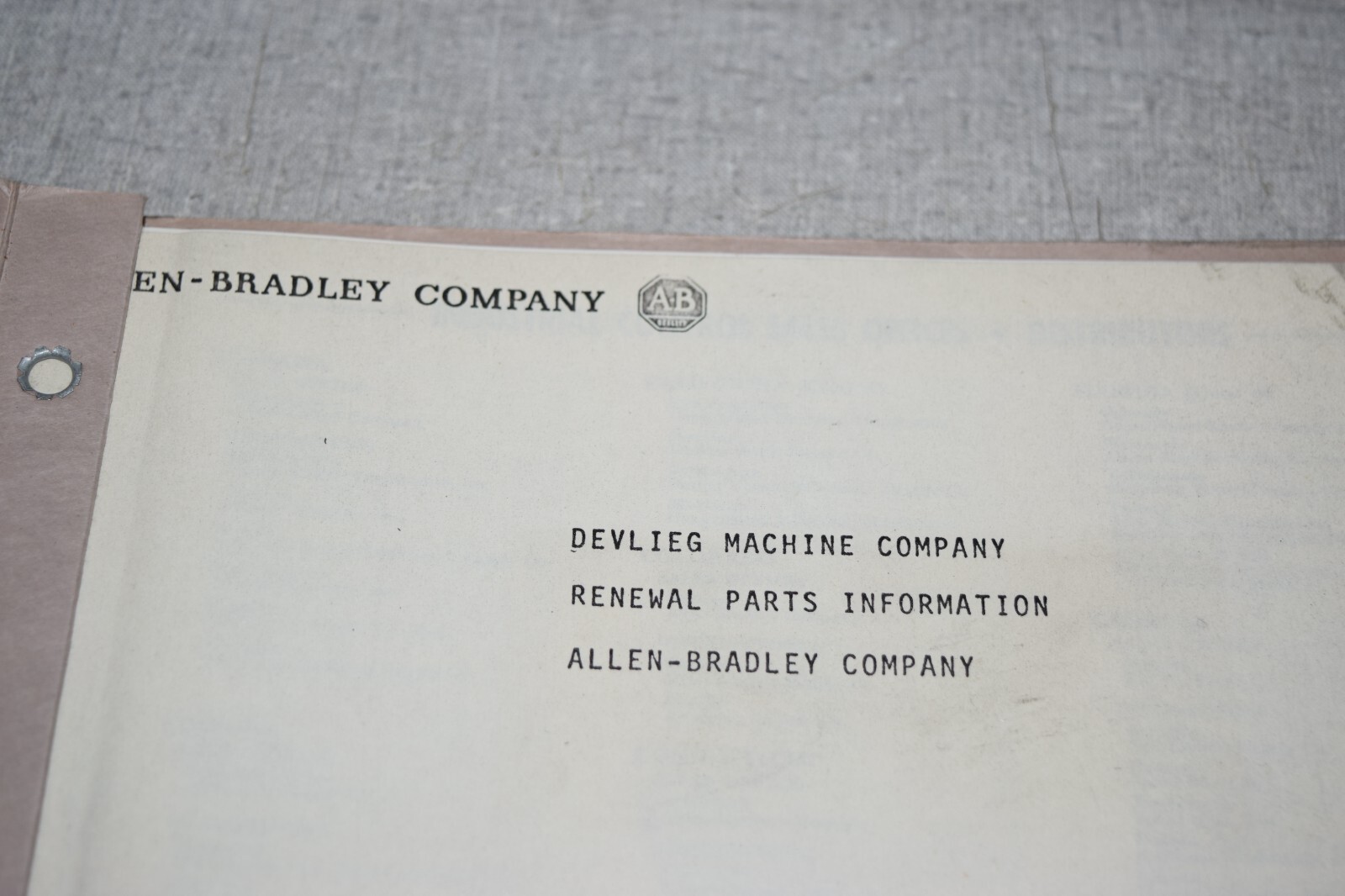 Allen Bradley Devlieg Machine Renewal Parts Manual