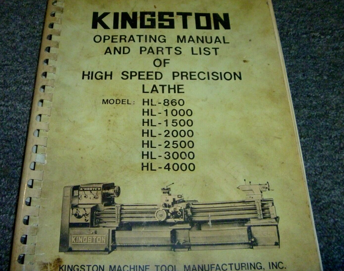 Kingston HL-2000 High-Speed Precision Lathe Parts Catalog Owner Operator Manual