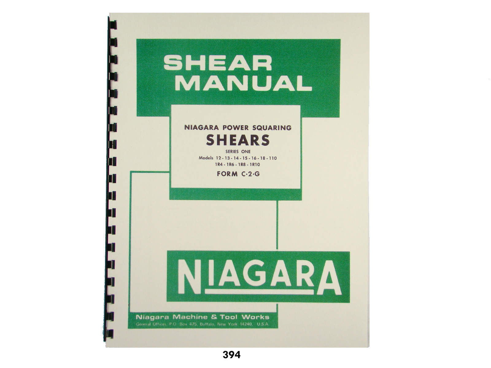 Niagara Shear 12, 13, 14, 15, 16, 18, 110, 1R4, 1R6, 1R8, 1R10 Manual *394