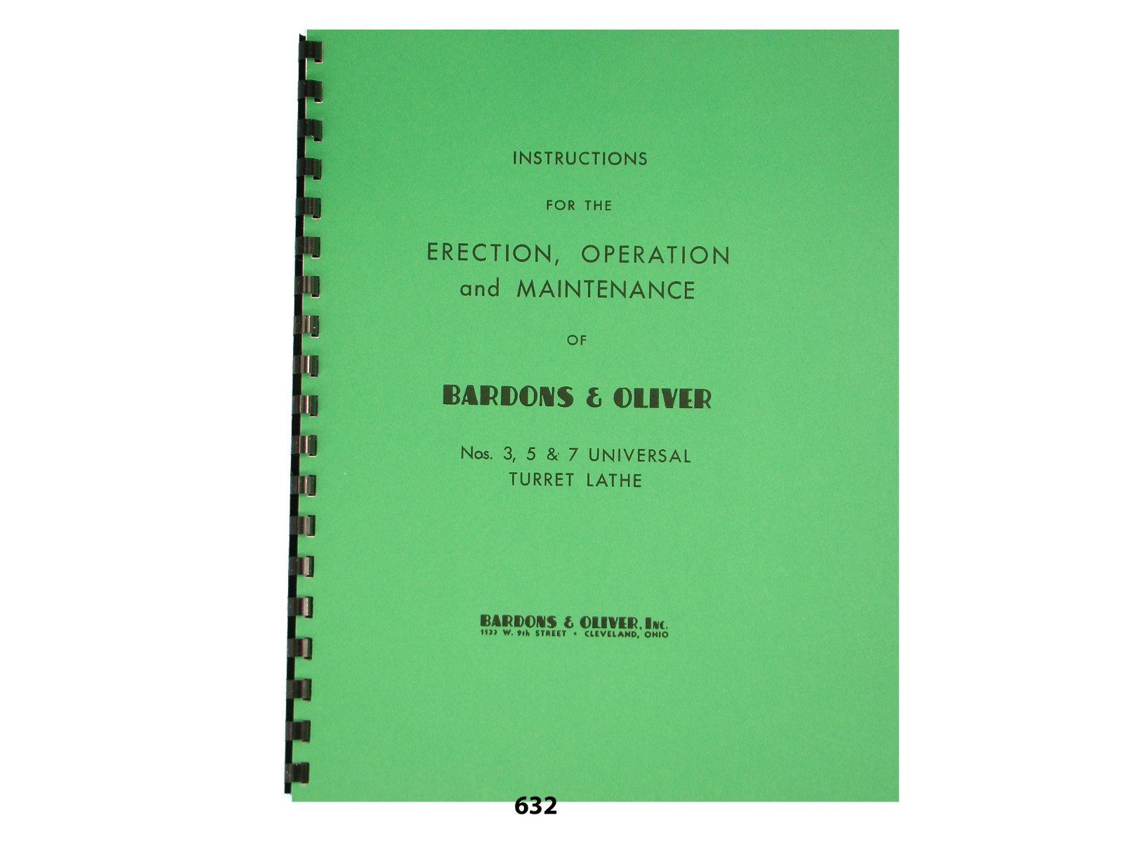 Bardons & Oliver No.’s 3, 5, & 7 Turret Lathe Operator & Maintenance Manual *632
