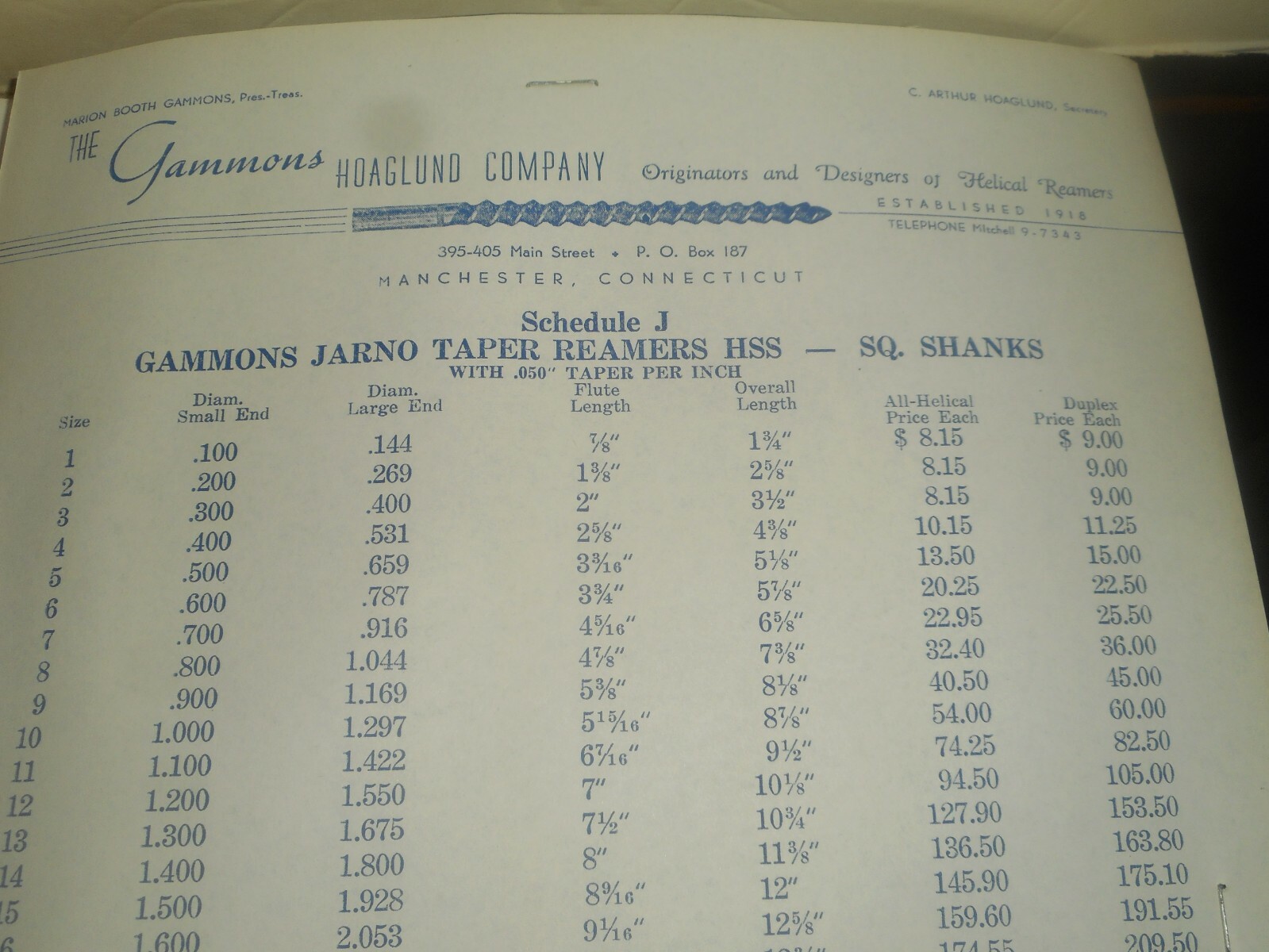 GAMMONS Tools Reamers Catalog No. 757 GAMMONS HOAGLUND Co. Manchester CT 1957