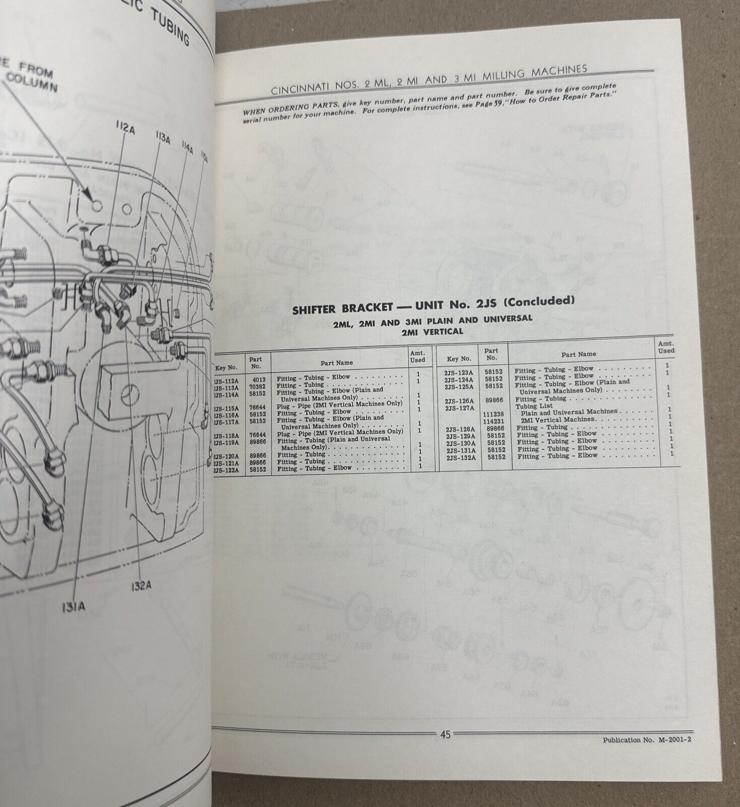 Cincinnati Milling Machines Service Manual & Parts List Catalog 2ML, 2MI & 3MI