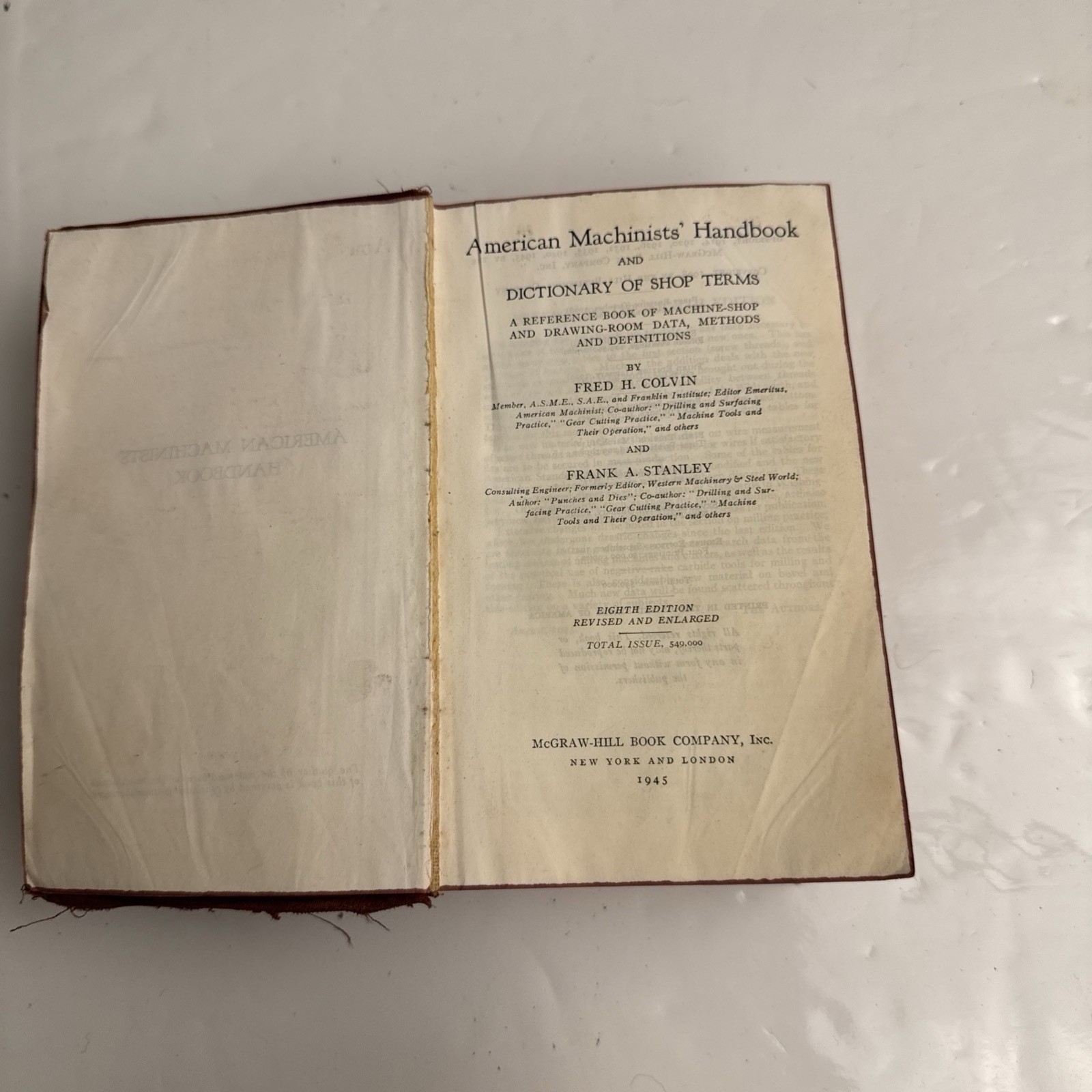 Vintage 1945 American Machinist Handbook Colvin & Stanley 8th Edition Guide