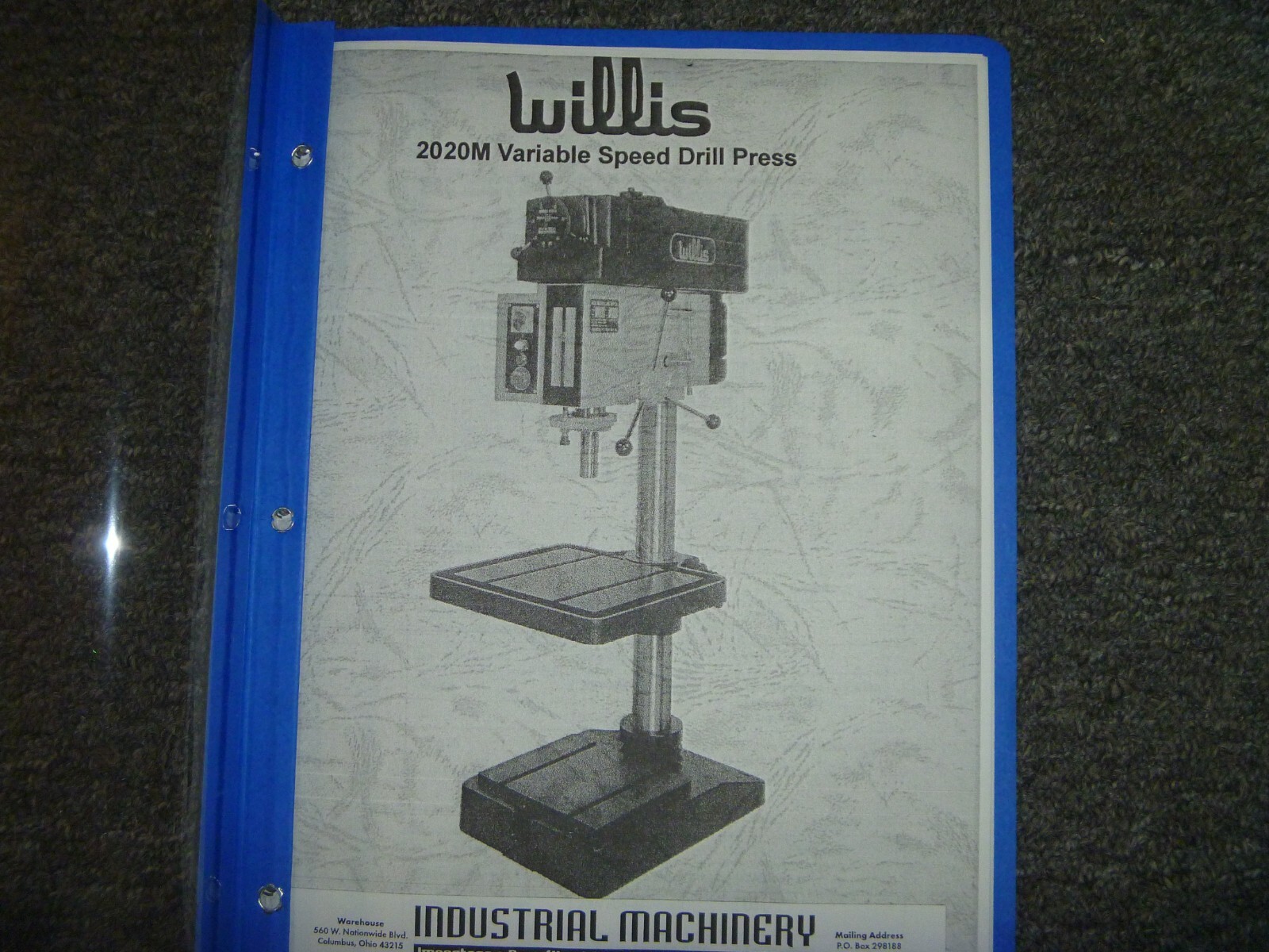Willis 2020M Variable Speed Drill Press Owner Operator Instruction Manual