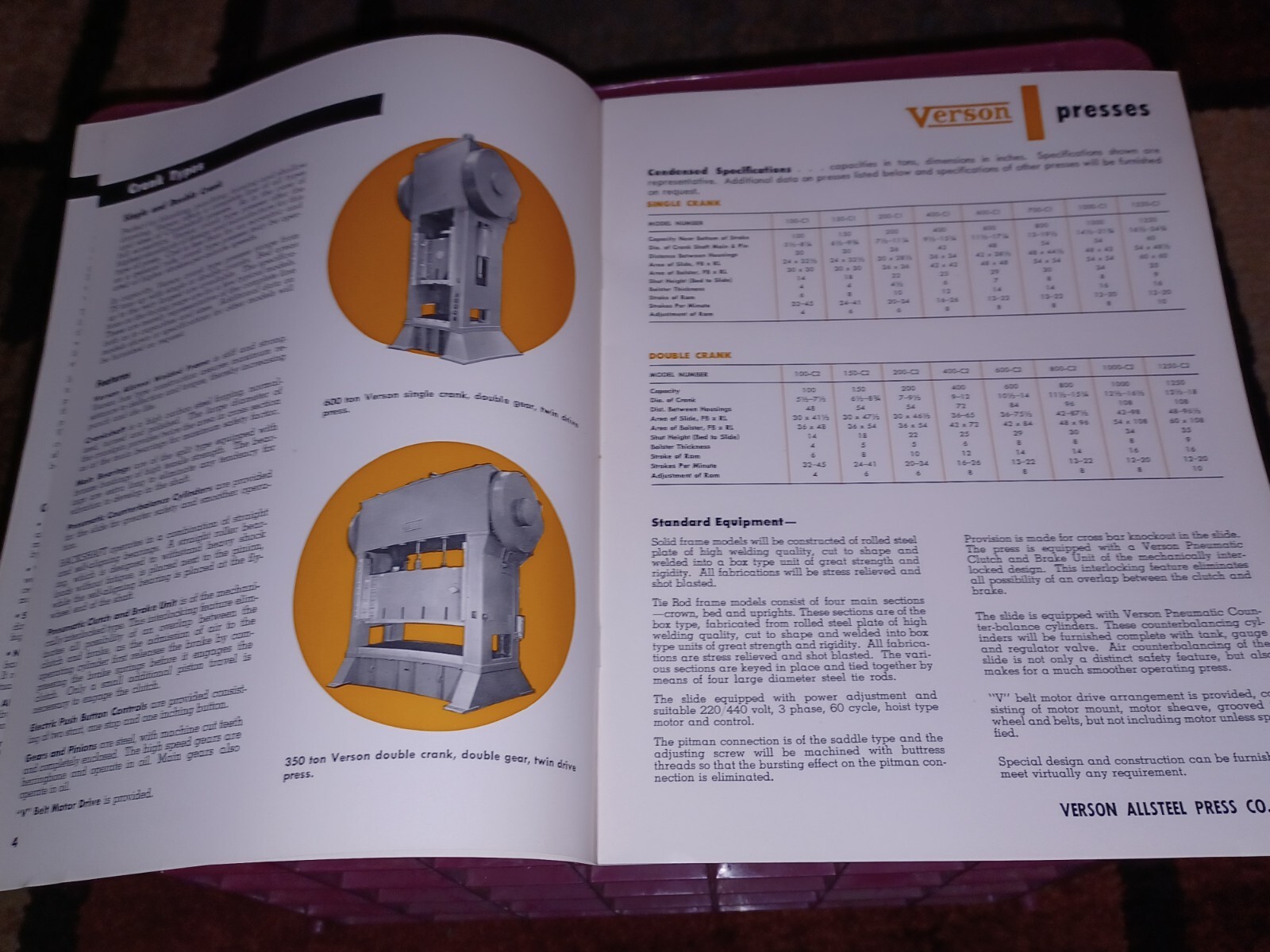 Verson allsteel Press Company PRESSES CATALOG G-53 sales Book Brakes Dies More