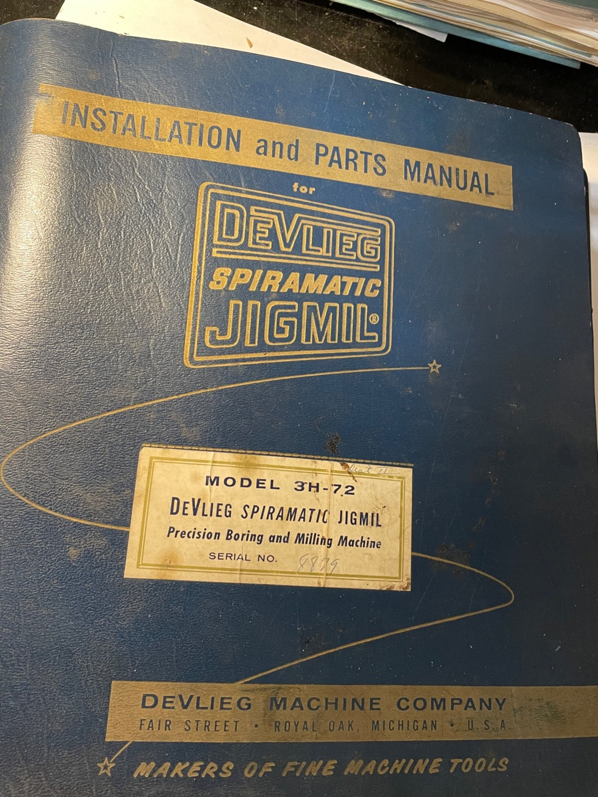 DeVlieg Spiramatic Jigmil Model 3H-72 Boring Milling Machine Parts Manual