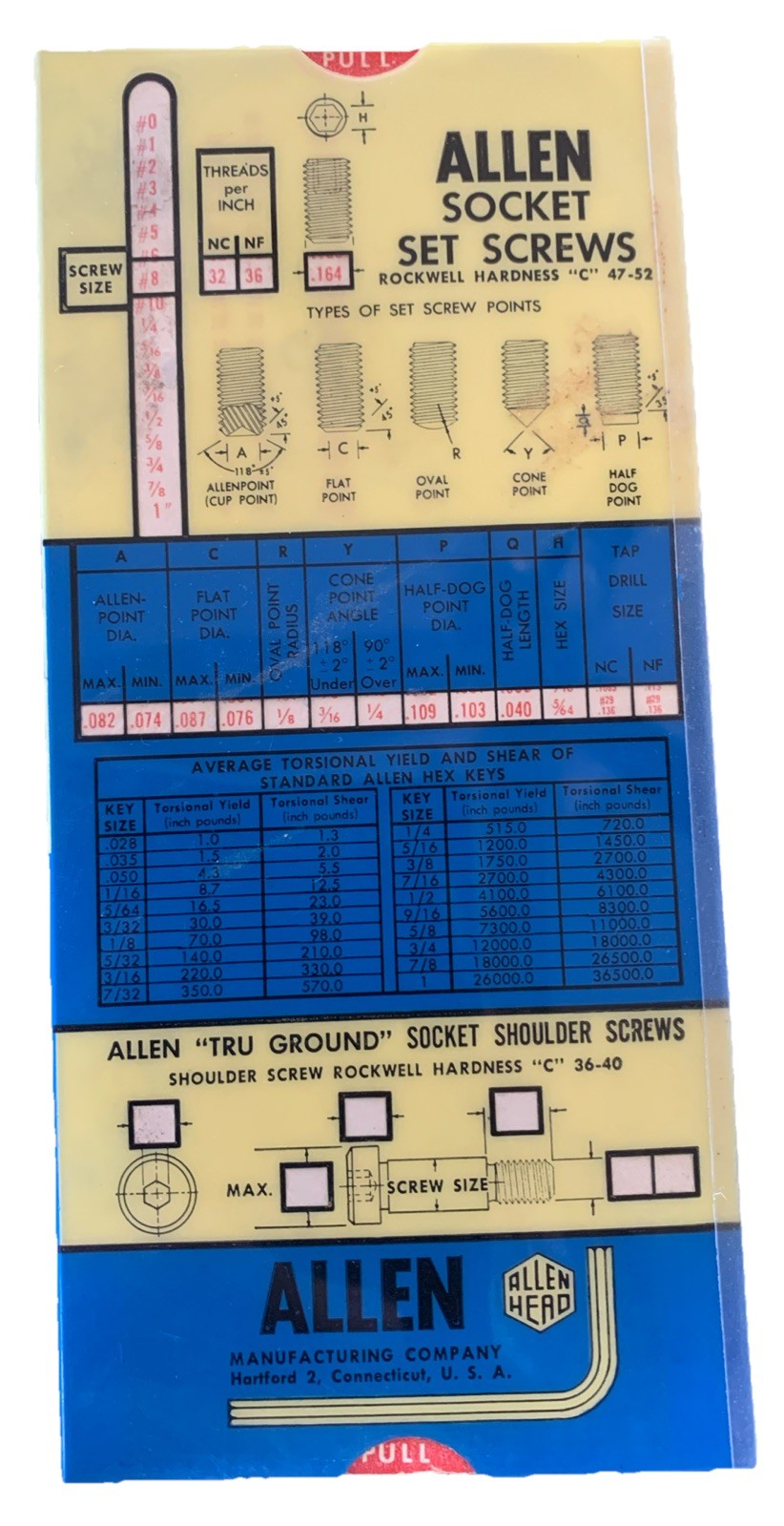 ALLEN Socket Set Screws “Pressure-Formd” Cap Screws Slide Calculator – 1957