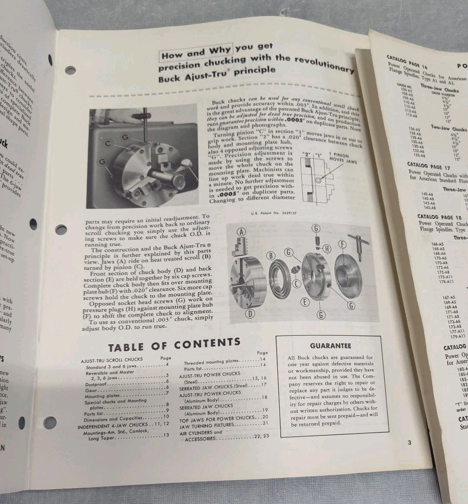 Buck Chucks Lathe Machine Parts Catalog Brochure Vtg Advertising Kalamazoo MI