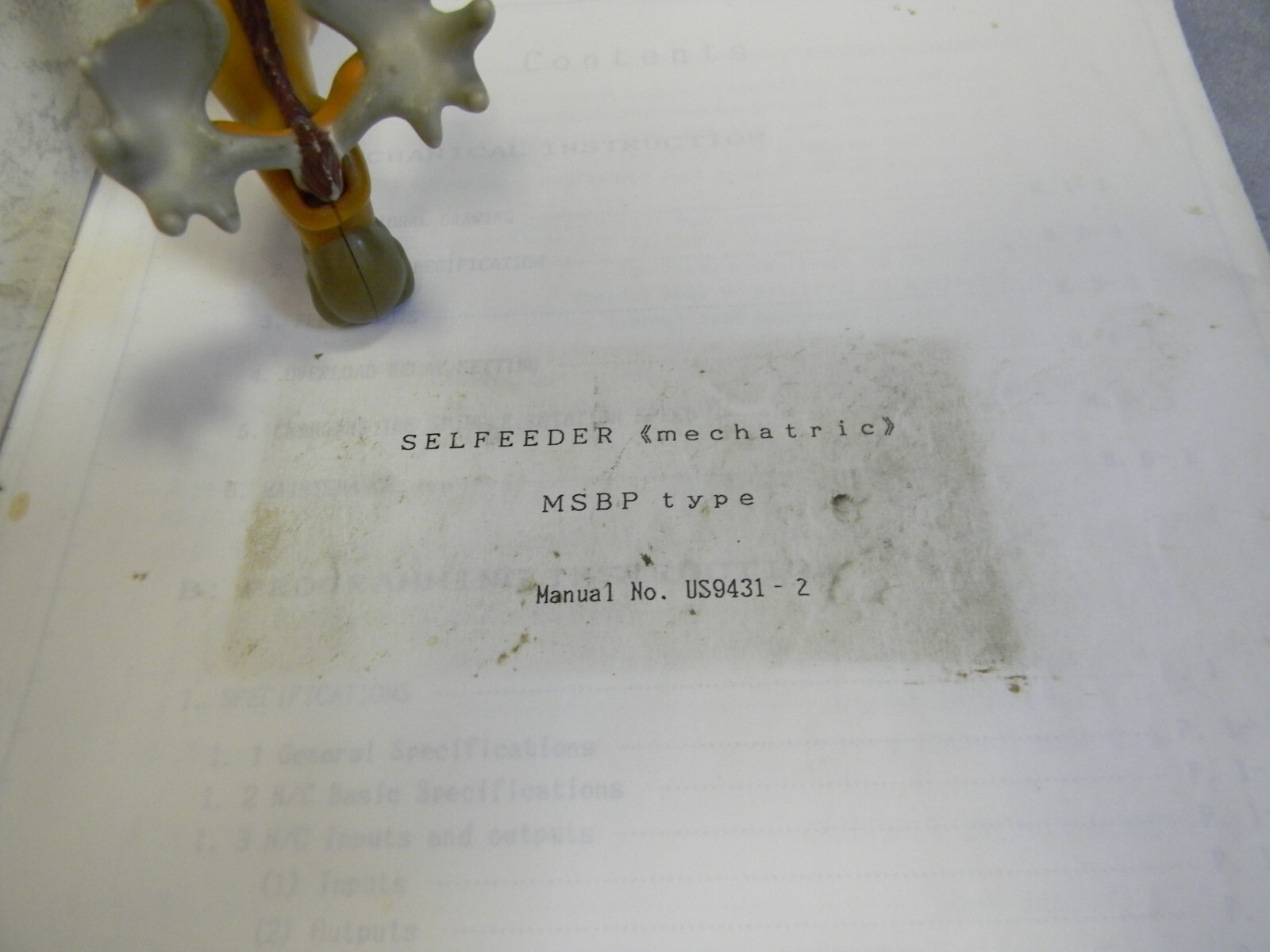 Sugino Selfeeder Mechatric MSBP Manual No. US9431