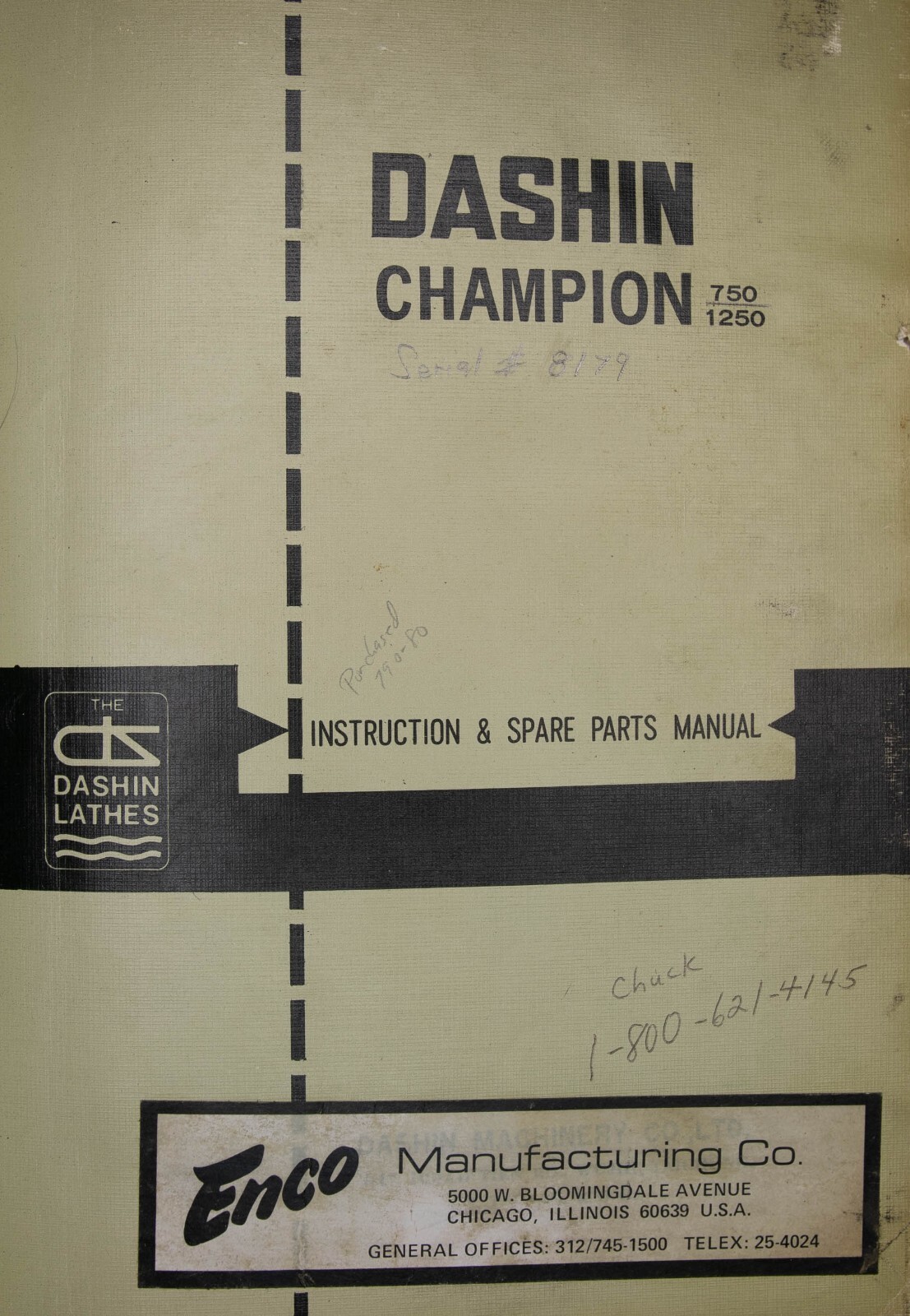 Dashin Enco Champion 750 & 1250, Lathes, Operation Parts and Electrical Manual