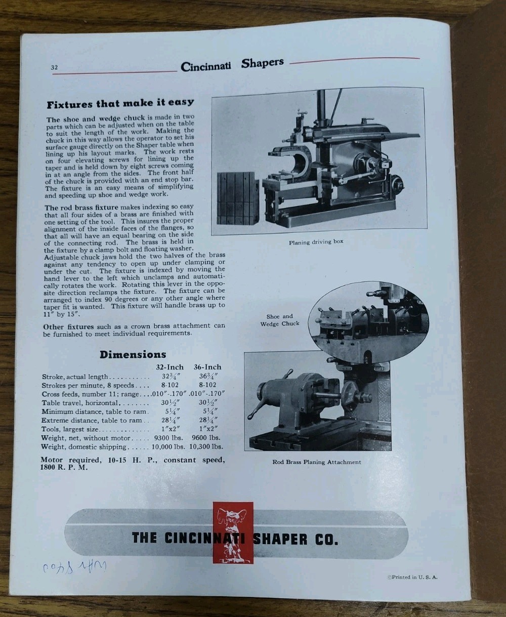 Cincinnati Shaper Co Shaper Machine Brochure Industrial Metalworking Catalog Vtg