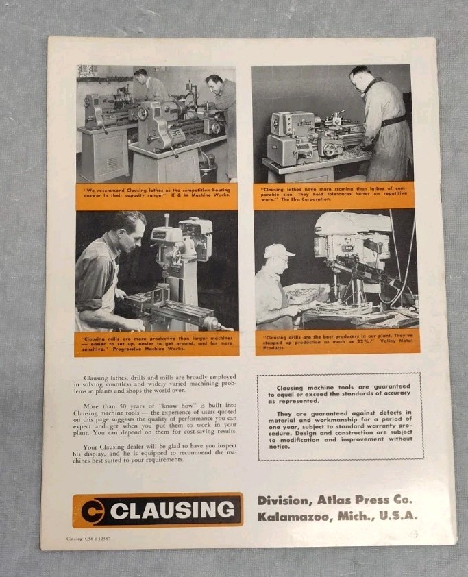 Clausing Lathe Press Drilling Machine Parts Catalog Brochure Vtg Kalamazoo MI