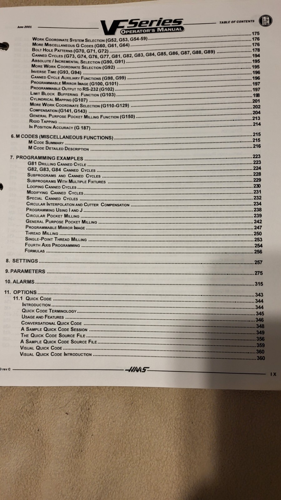HAAS CNC MILL VF 0 1 2 3 4 5 6 Series Programming Operations Owners Manual Book