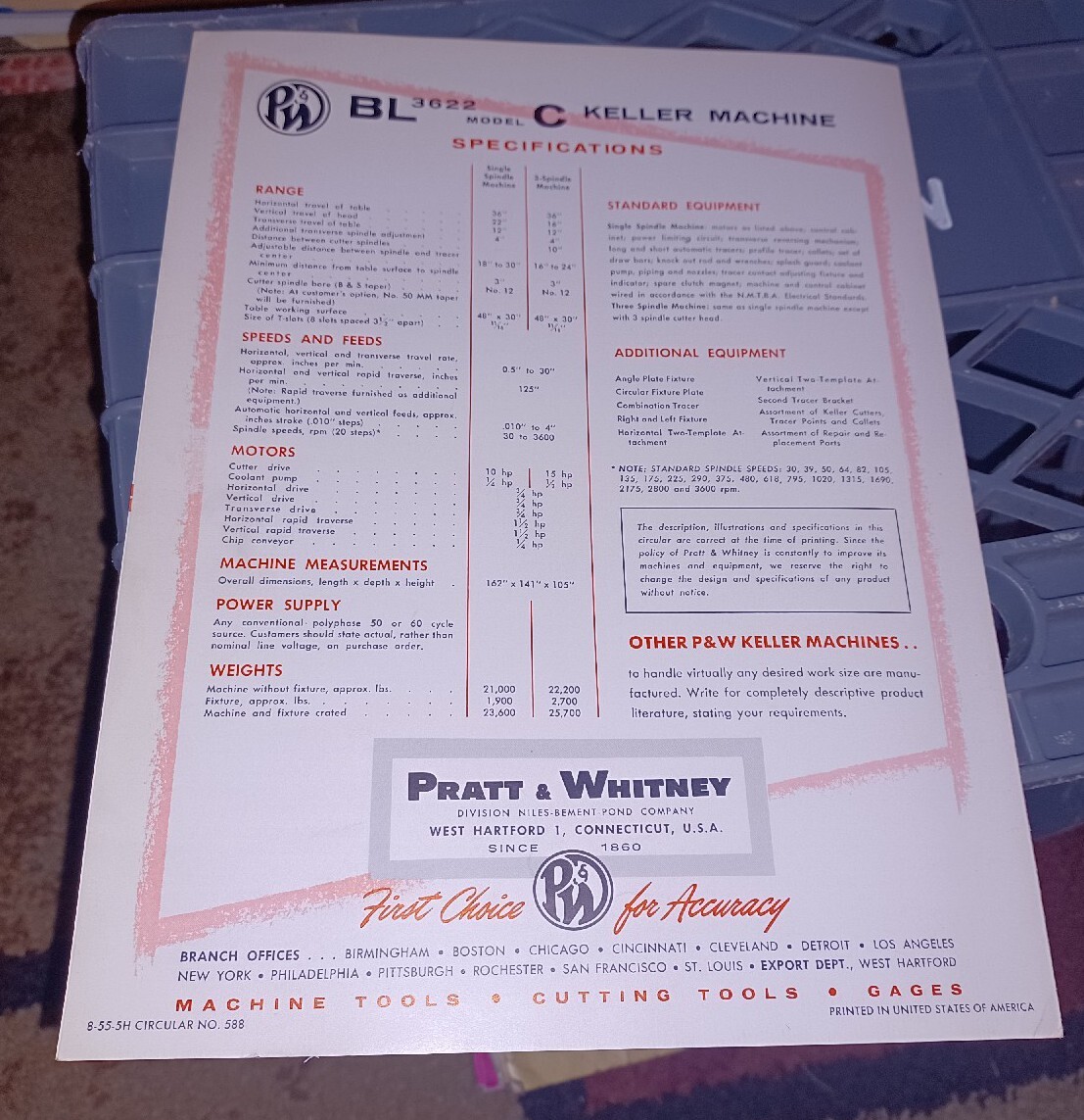 PRATT & WHITNEY BL 3622 Model C Keller Tracer Controlled Milling Machine Booklet