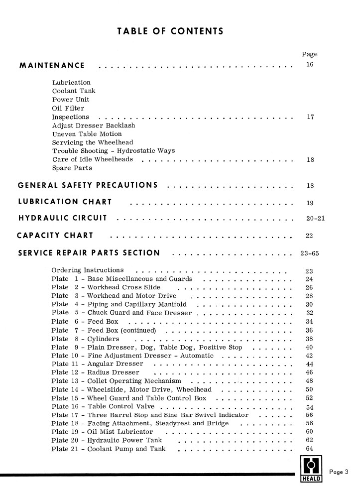 Heald 273A Universal Internal ID Grinder Operation, Service Parts Manual 1374