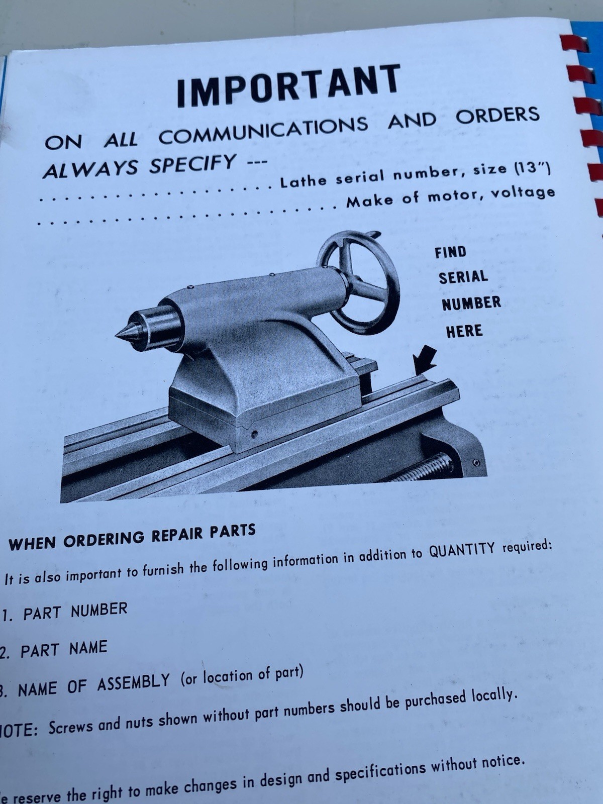 Clausing Colchester 13” Dealer Master Parts Catalog & Instruction Manual