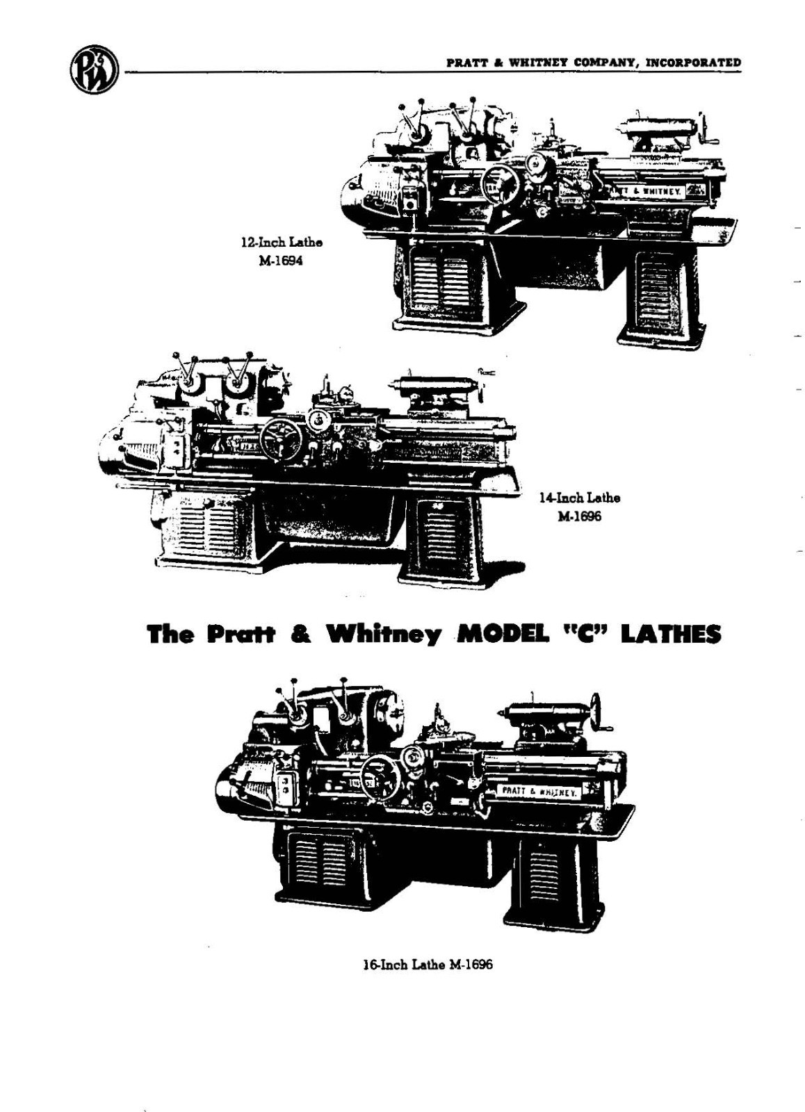 Lathe Operator Instruction Manual Fits Pratt & Whitney 12, 14 & 16 Model “C”