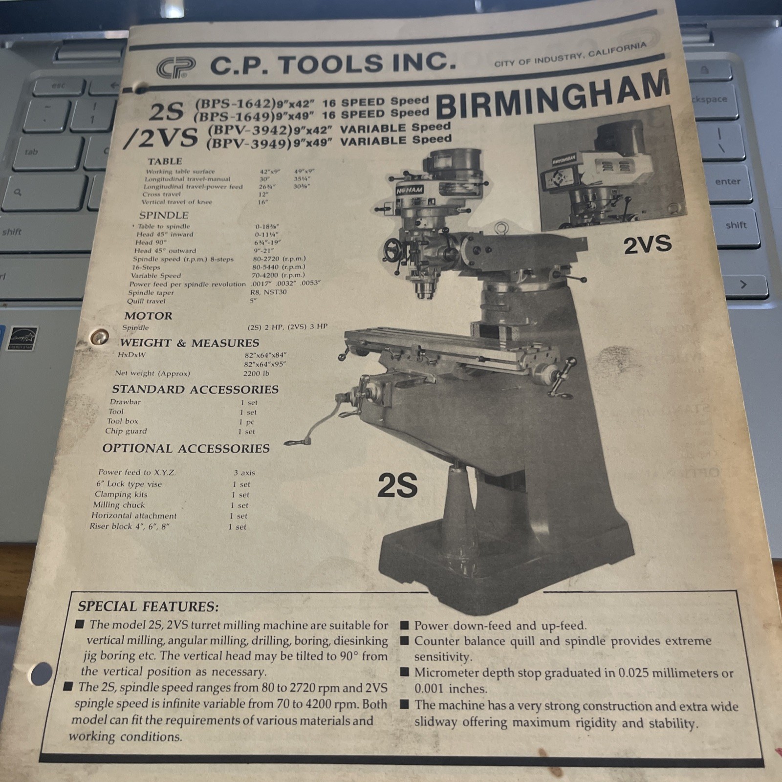 C.P. Tools Birmingham Sales/Specificatons Catalog for Lathes,Mills, Band Saws