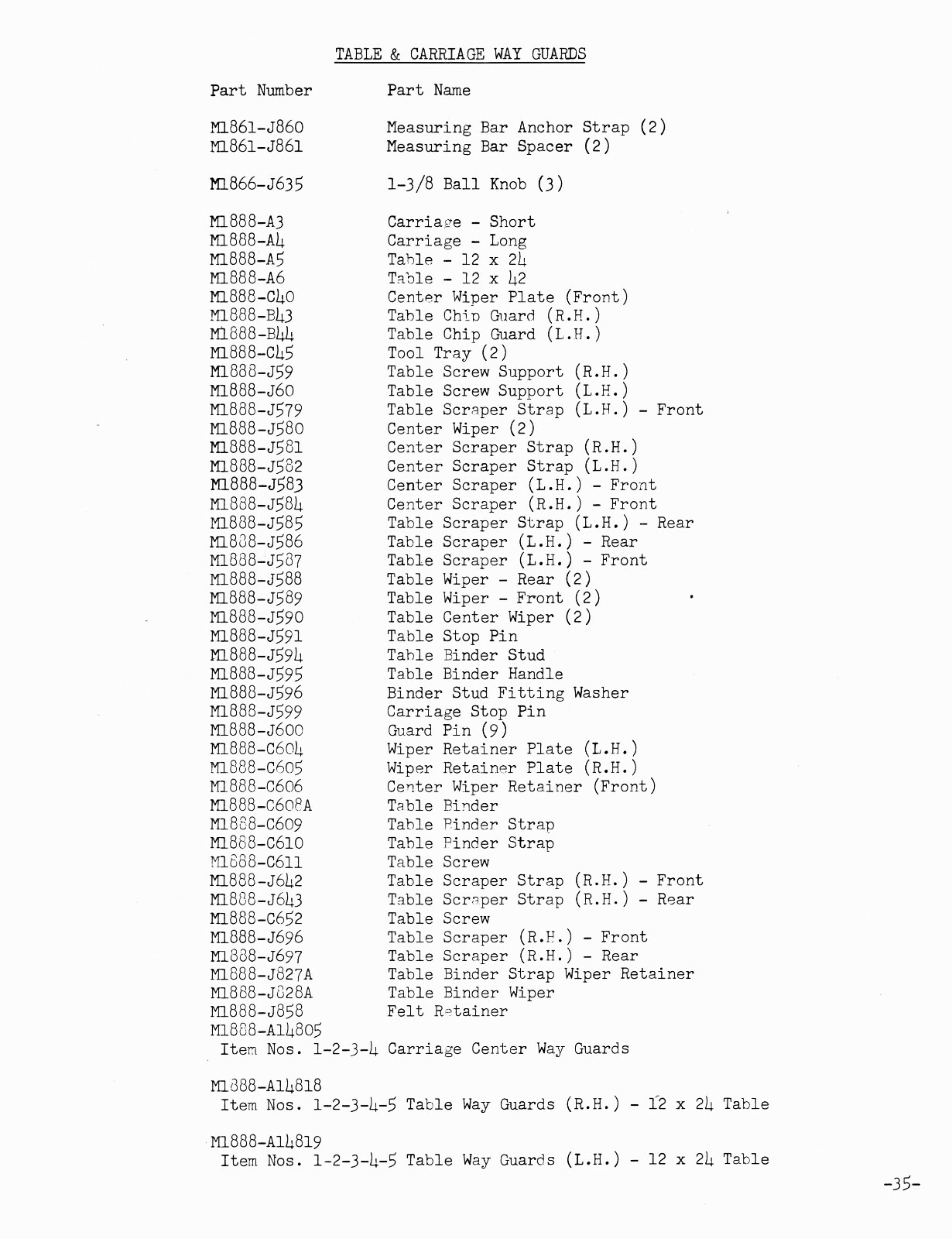 Pratt & Whitney No. 1E Jig Borer Repair Parts Manual #1375