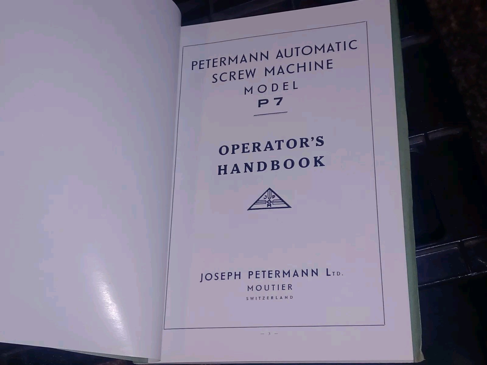 Joseph Petermann P7 Automatic Screw Machine Operator’s Handbook Manual Book OLD!