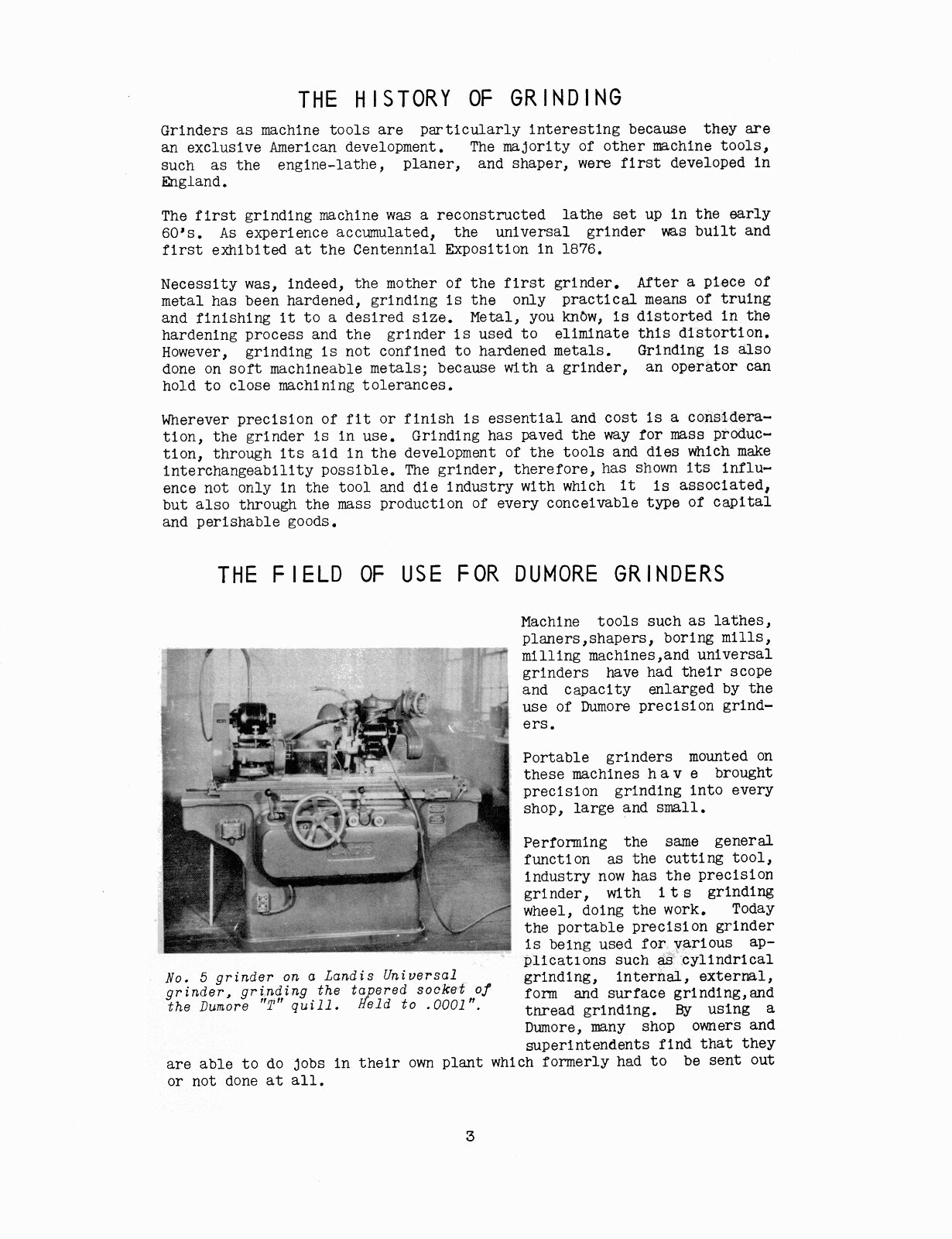 Dumore Portable Precision Lathe Grinders Care & Operation Manual #1530