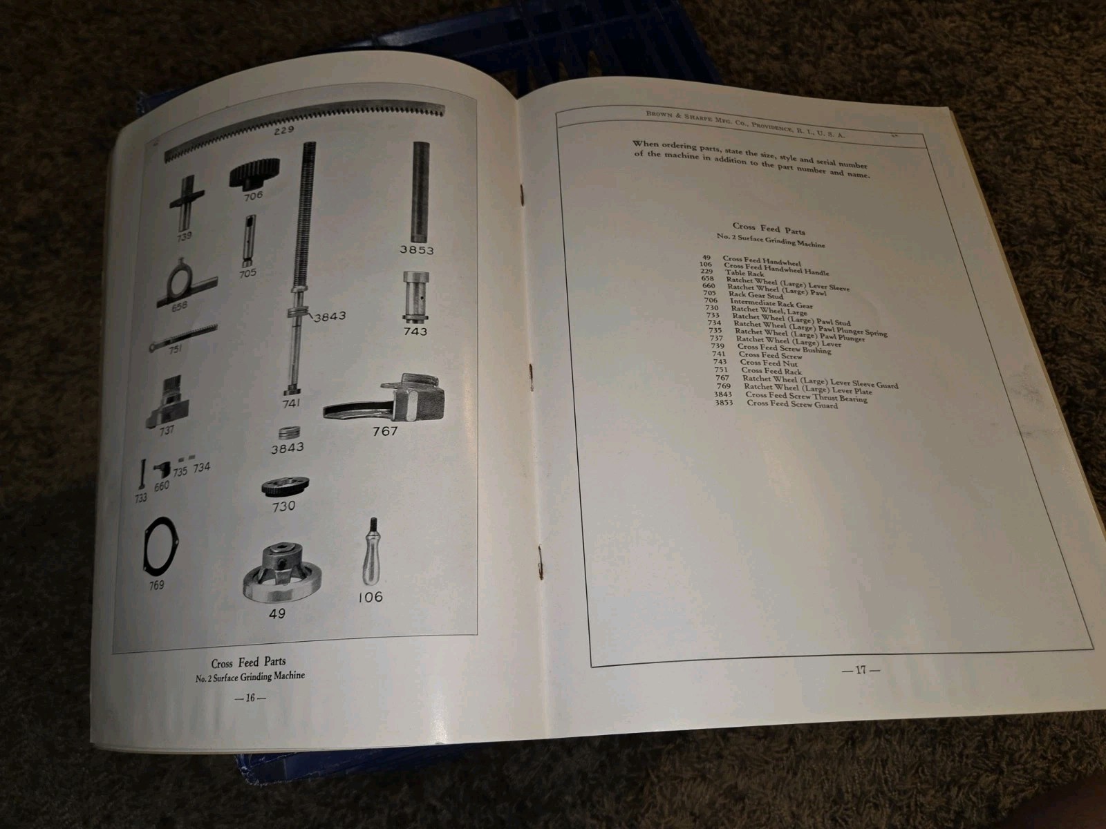 Brown & sharpe Repair Parts No.2 & 2B Surface, Grinding Machine Tool MACHINIST