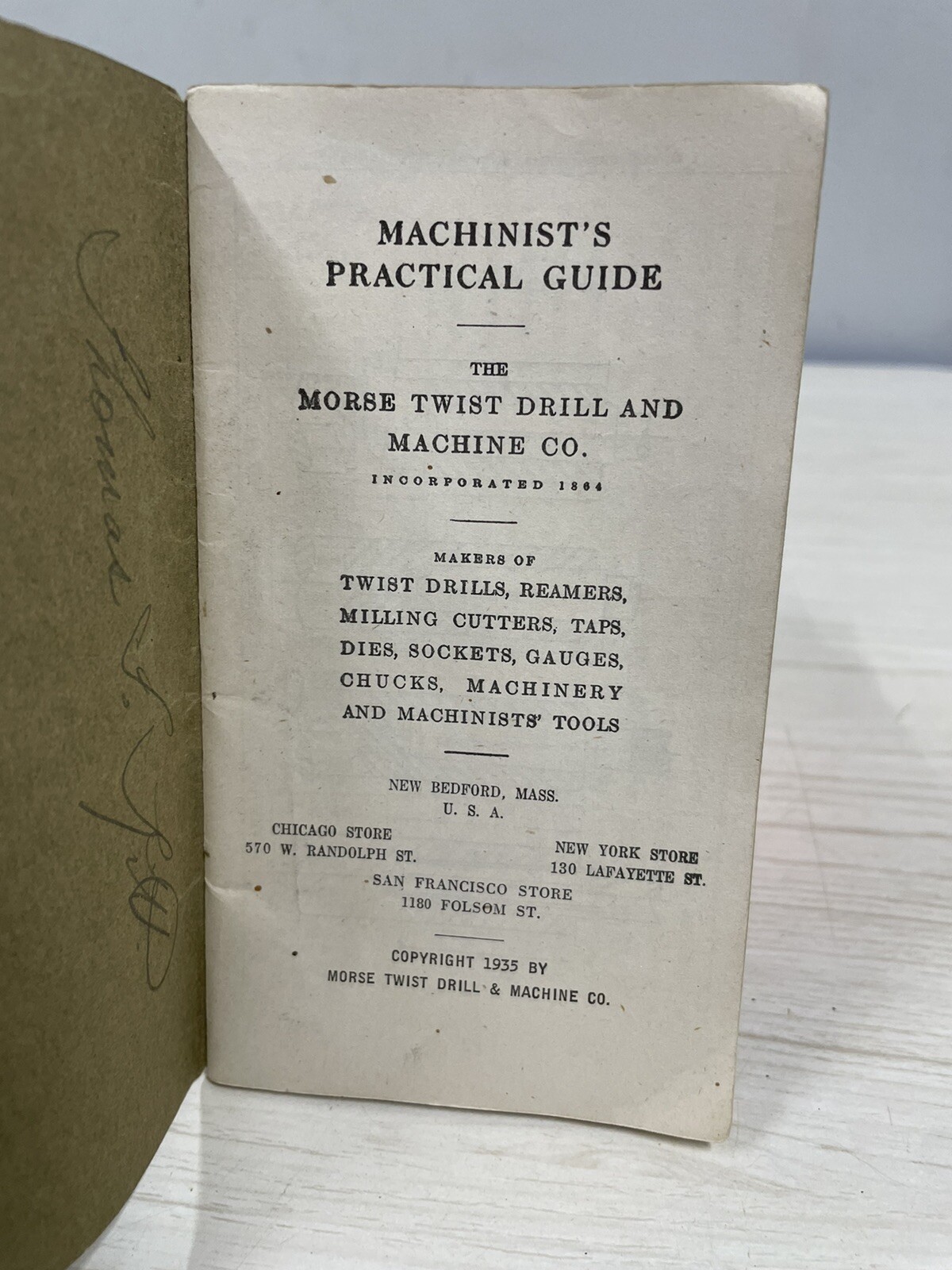 Vintage Morse Machinist’s Practical Guide Twist Drill & Machine New Bedford 1935