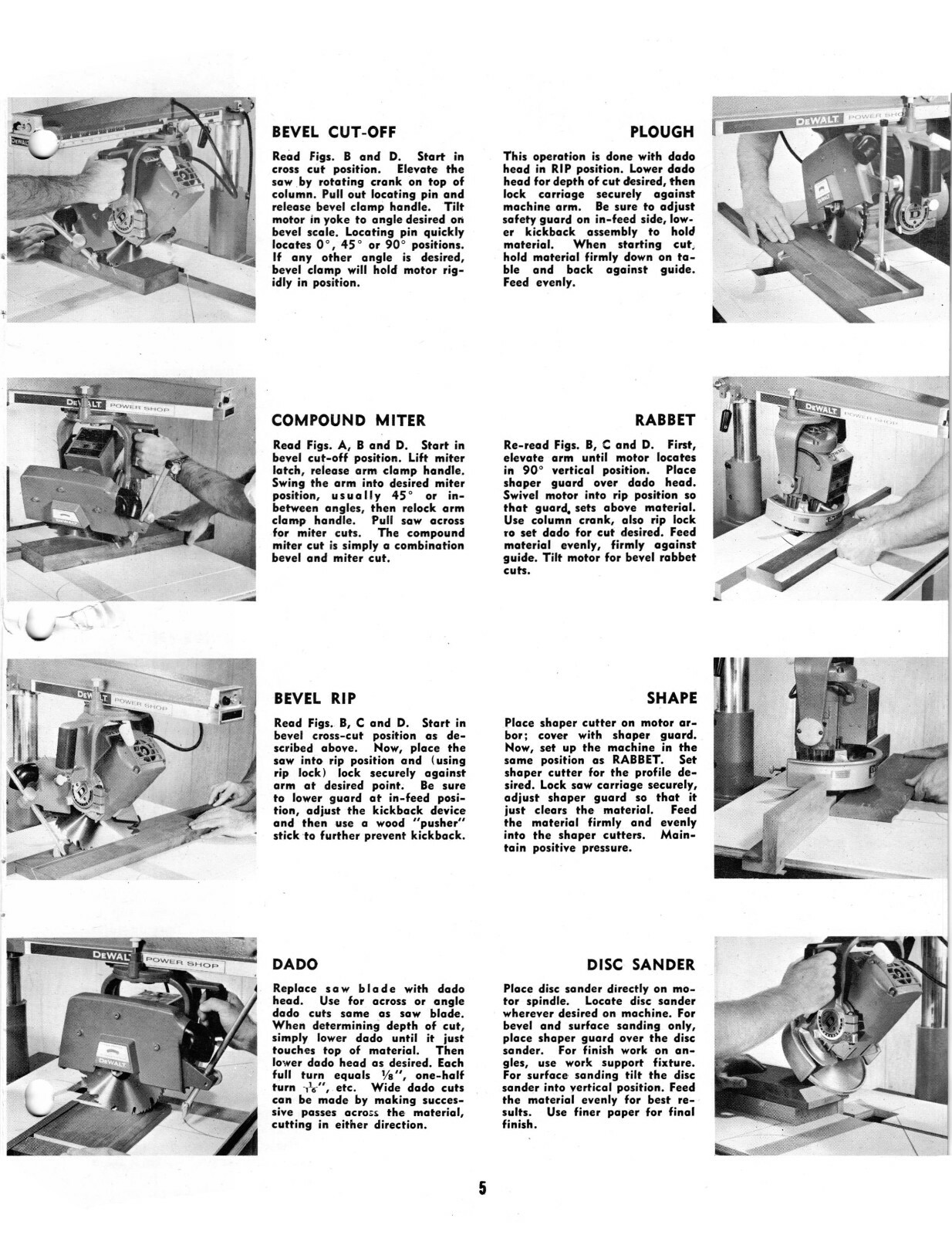 Dewalt Radial Arm Saw 1501, 1503, 1511, 1513 Instruct & Parts List Manual #1187