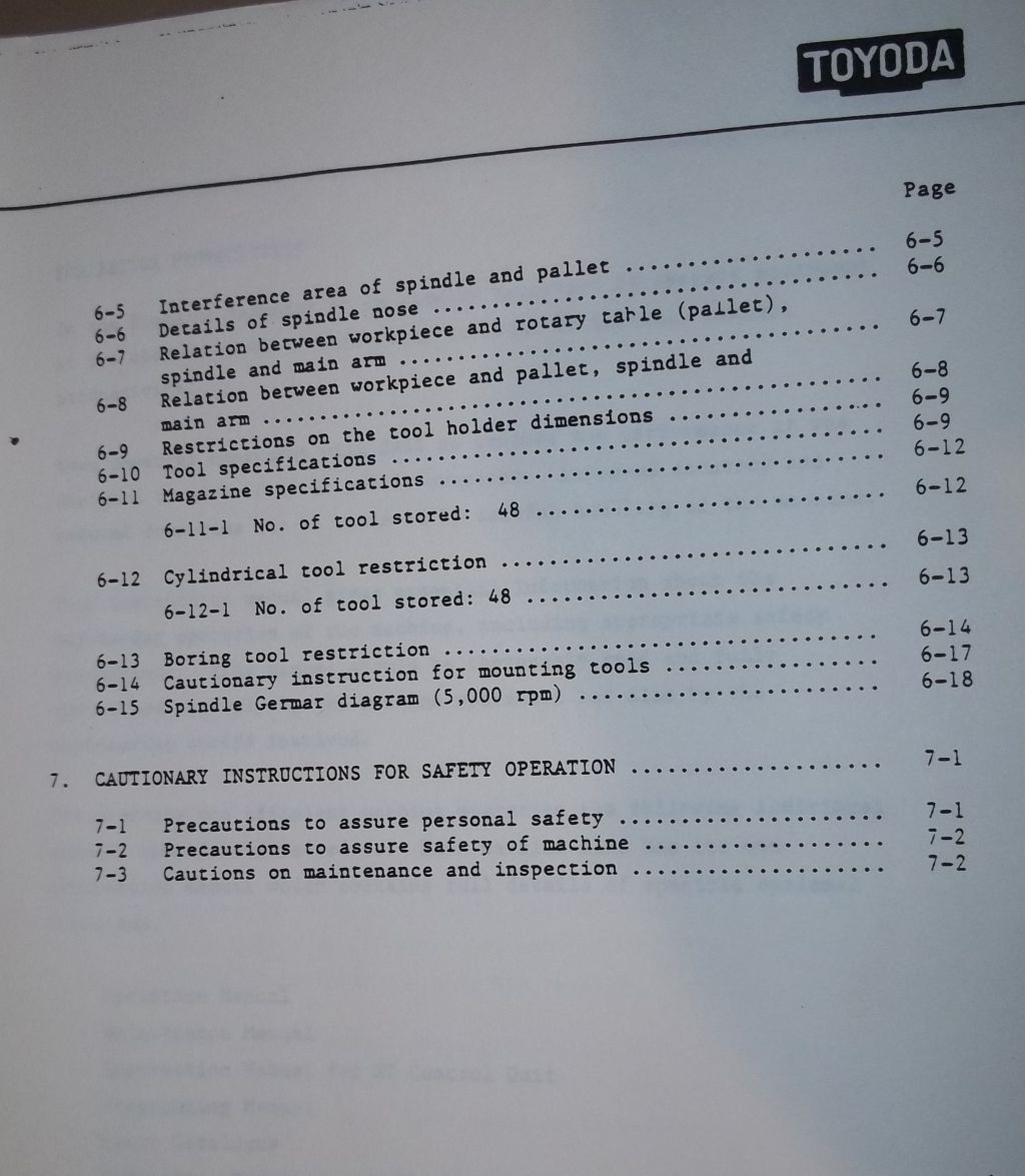 Toyoda Machining Center Model FH55 Instruction Manual