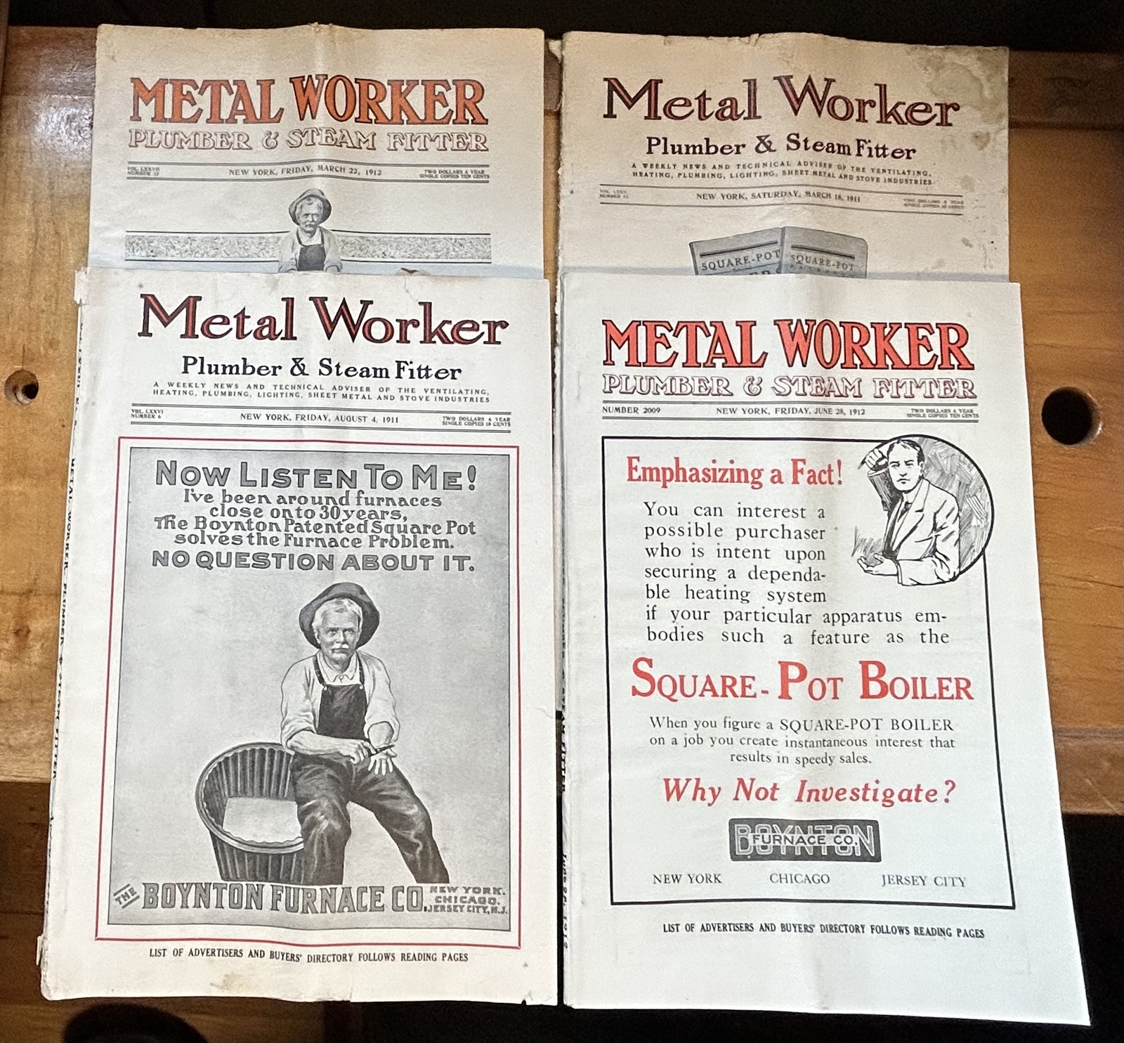 4 METAL WORKER PLUMBER & STEAM FITTER MAGAZINES 1911 1912