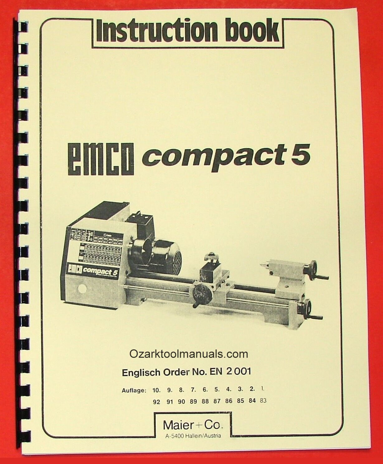 EMCO Compact 5 Metal Lathe Instruction Service Owners Manual 0292