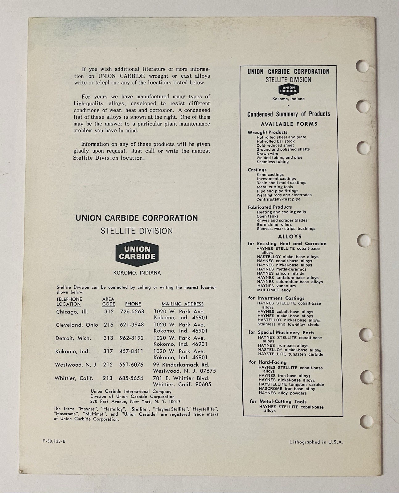 1965 Union Carbide Wear-Resistant Alloys Stellite Guide | Industrial Metallurgy