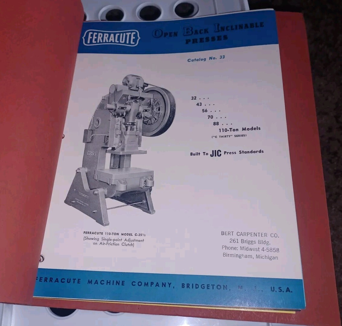 Vtg Ferracute Machine Tool Catalog Lot Stamping Presses Brakes 1940’s PROPOSAL