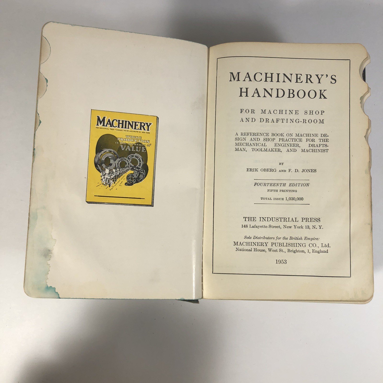 Vintage 1953 Machinery’s Handbook – 14th Edition 5th printing