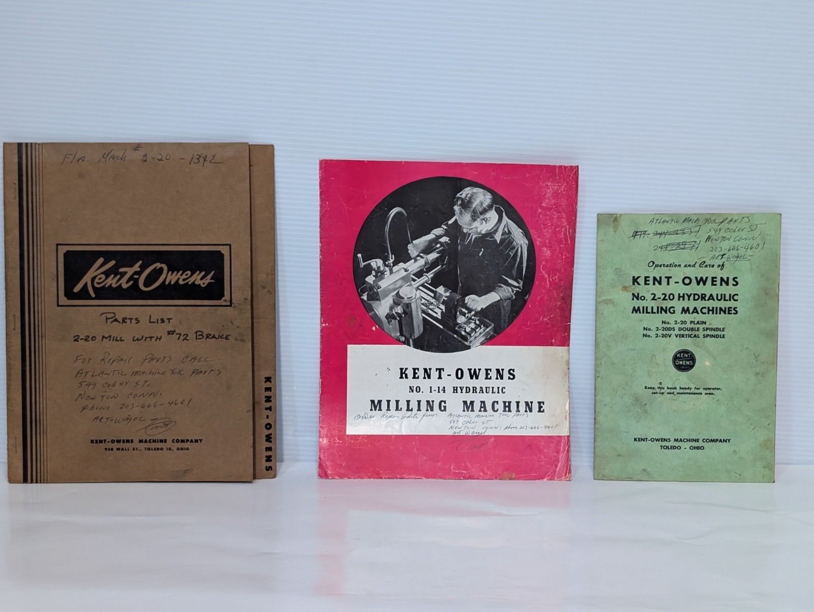 Lot of 3 Kent-Owens 1-14, 2-20, 2-20DS & 2-20V Milling Machine Owners Manuals
