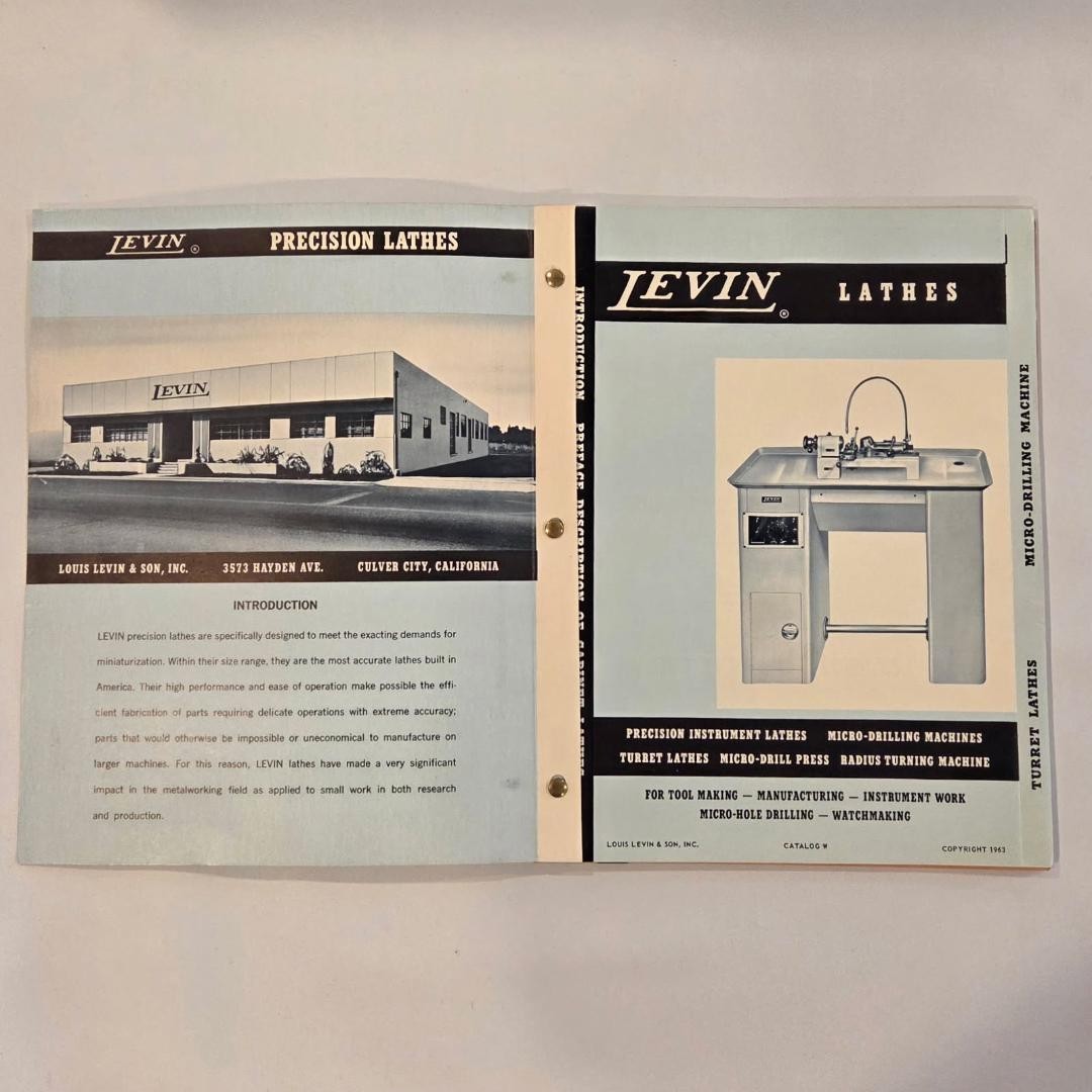 Vintage 1963 Levin Catalog, Lathes, Micro-Drilling & Radius Turning Machines