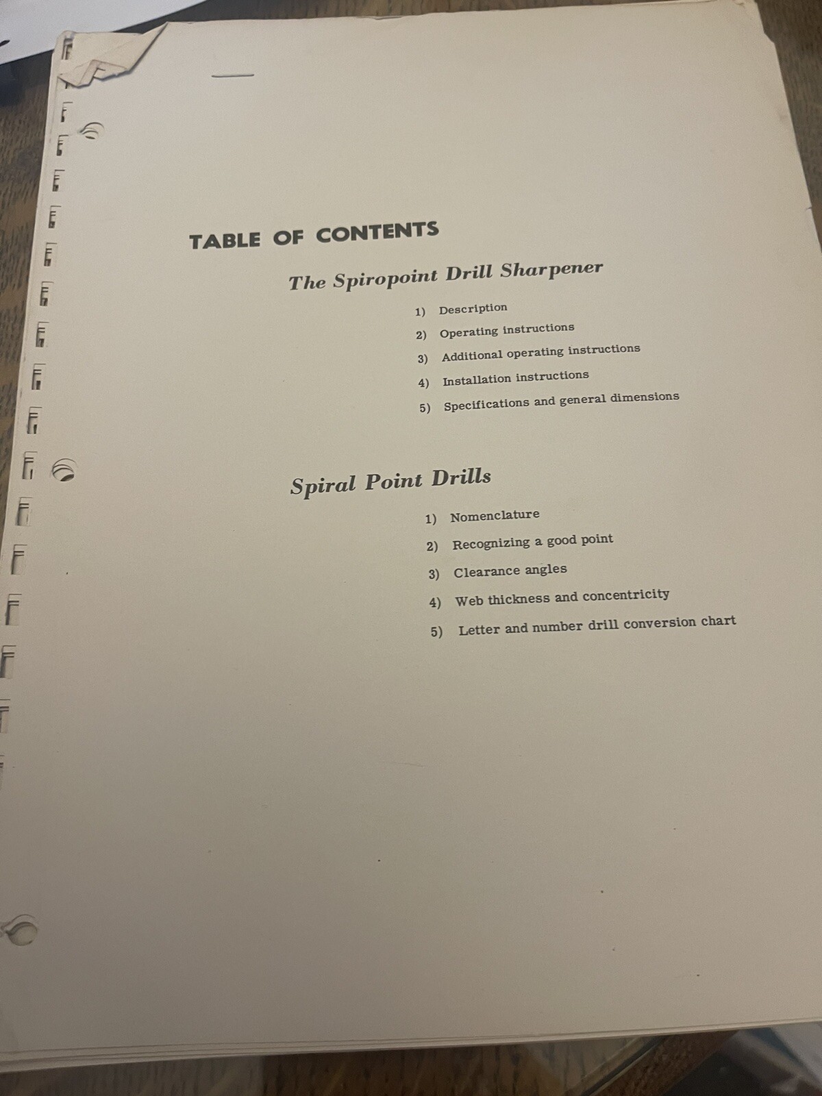 SPIROPOINT DRILL SHARPENER OPERATING INSTRUCTIONS SERVICE MANUAL Book